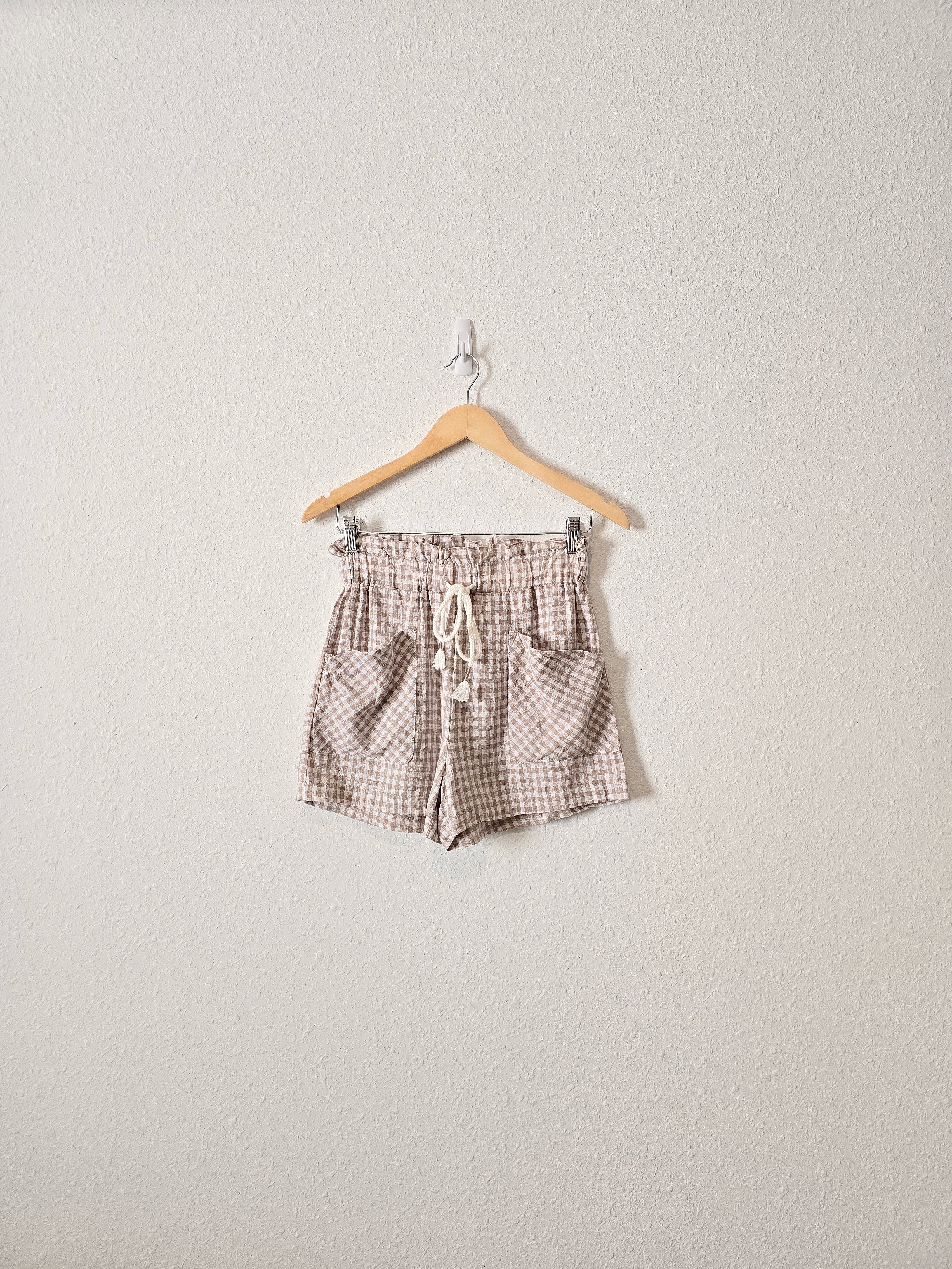 Neutral Gingham Linen Shorts (S)