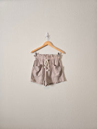 Neutral Gingham Linen Shorts (S)