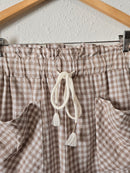 Neutral Gingham Linen Shorts (S)