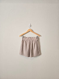 Neutral Gingham Linen Shorts (S)