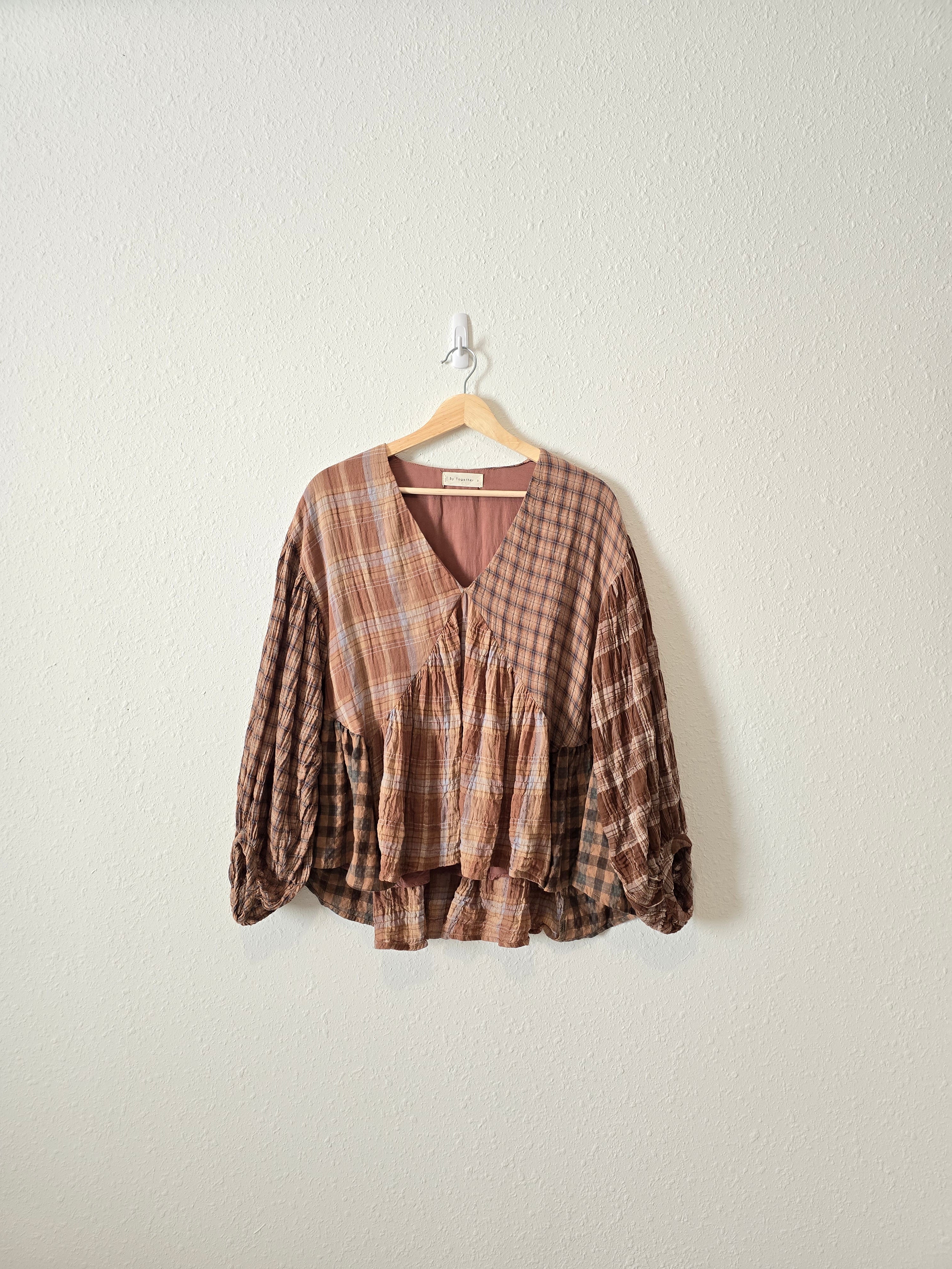 By Together Plaid Puff Sleeve Top (S)