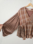 By Together Plaid Puff Sleeve Top (S)