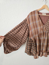 By Together Plaid Puff Sleeve Top (S)