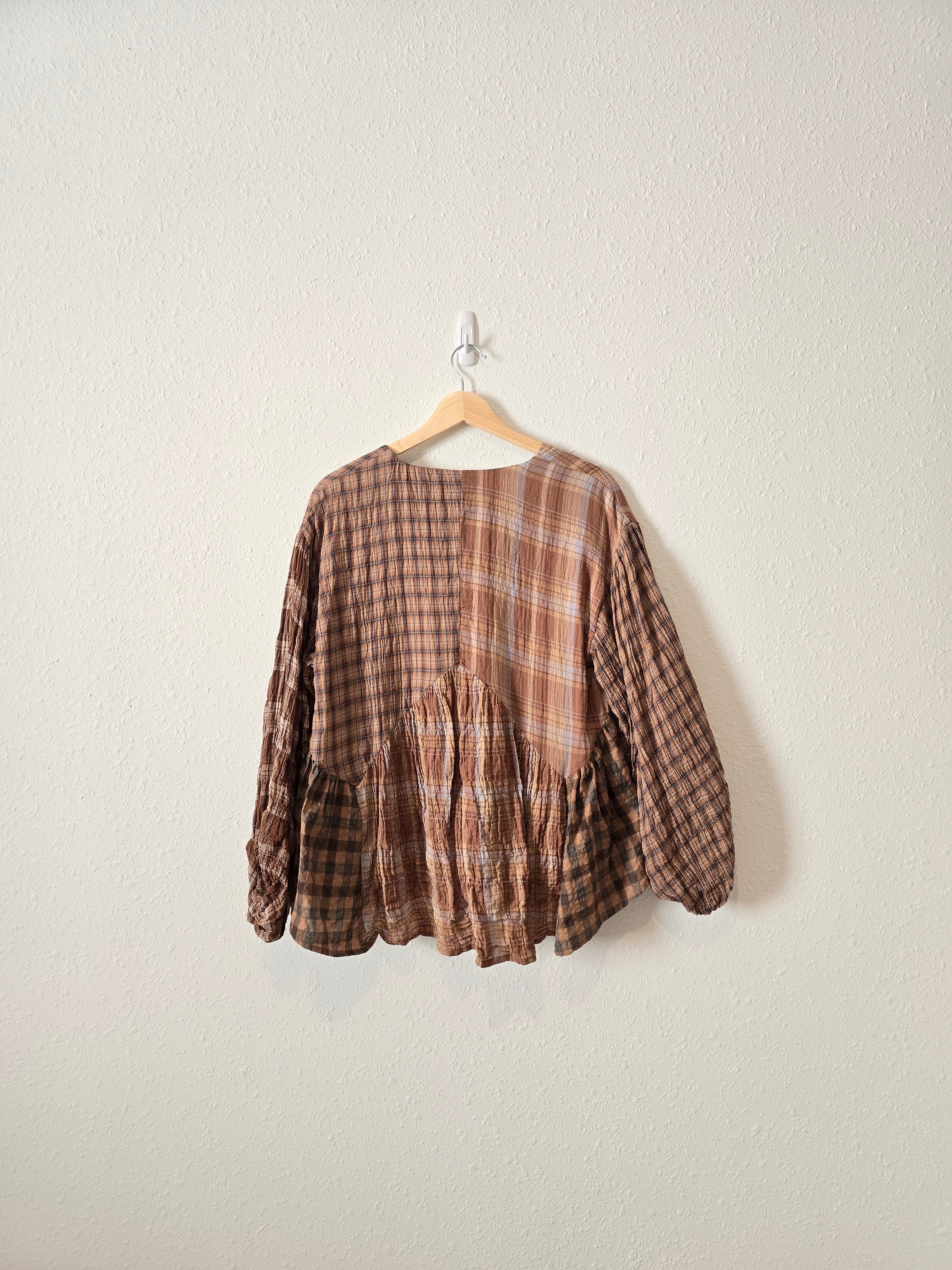 By Together Plaid Puff Sleeve Top (S)