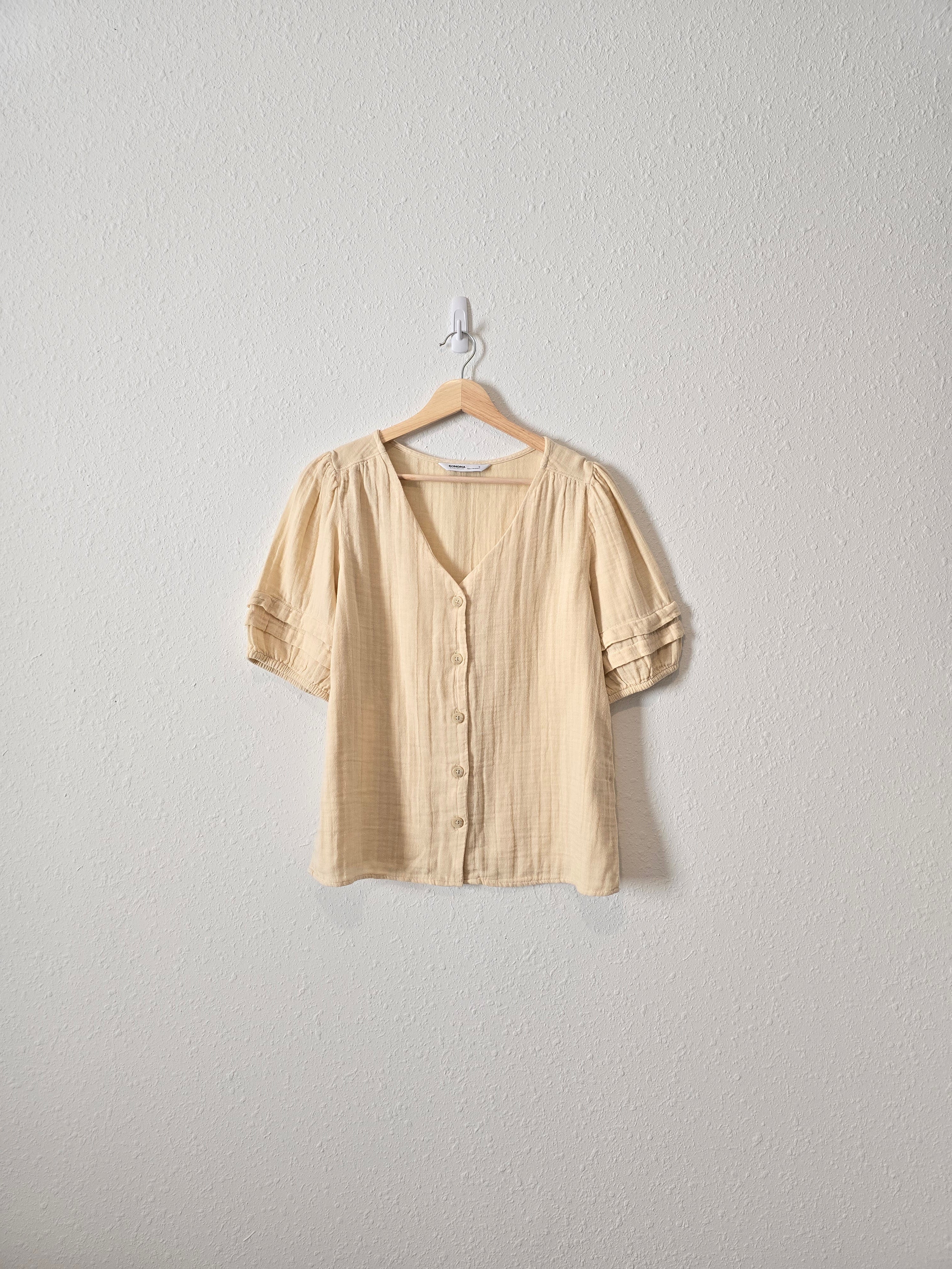 Neutral Gauze Puff Sleeve Top (S)