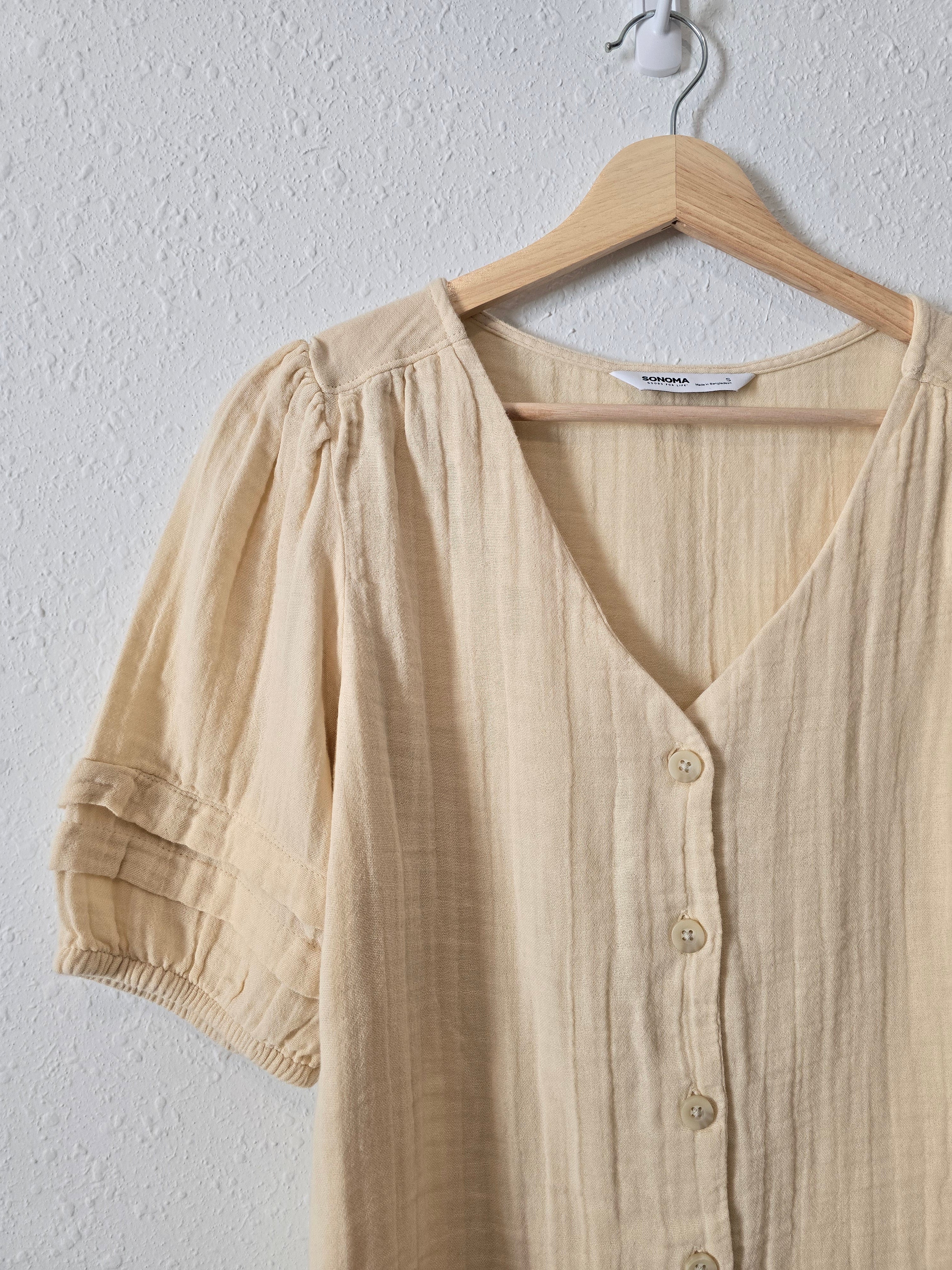 Neutral Gauze Puff Sleeve Top (S)