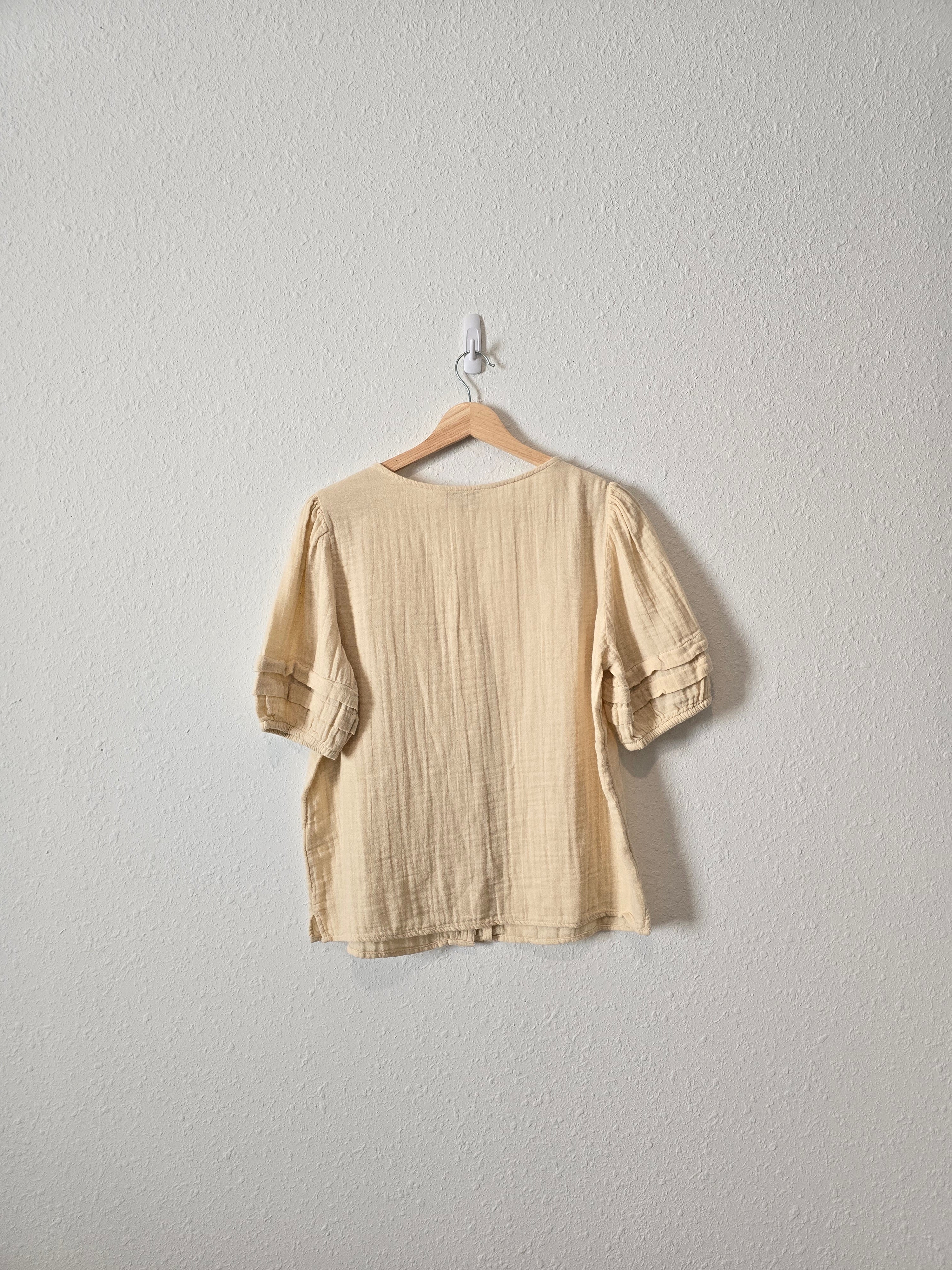 Neutral Gauze Puff Sleeve Top (S)