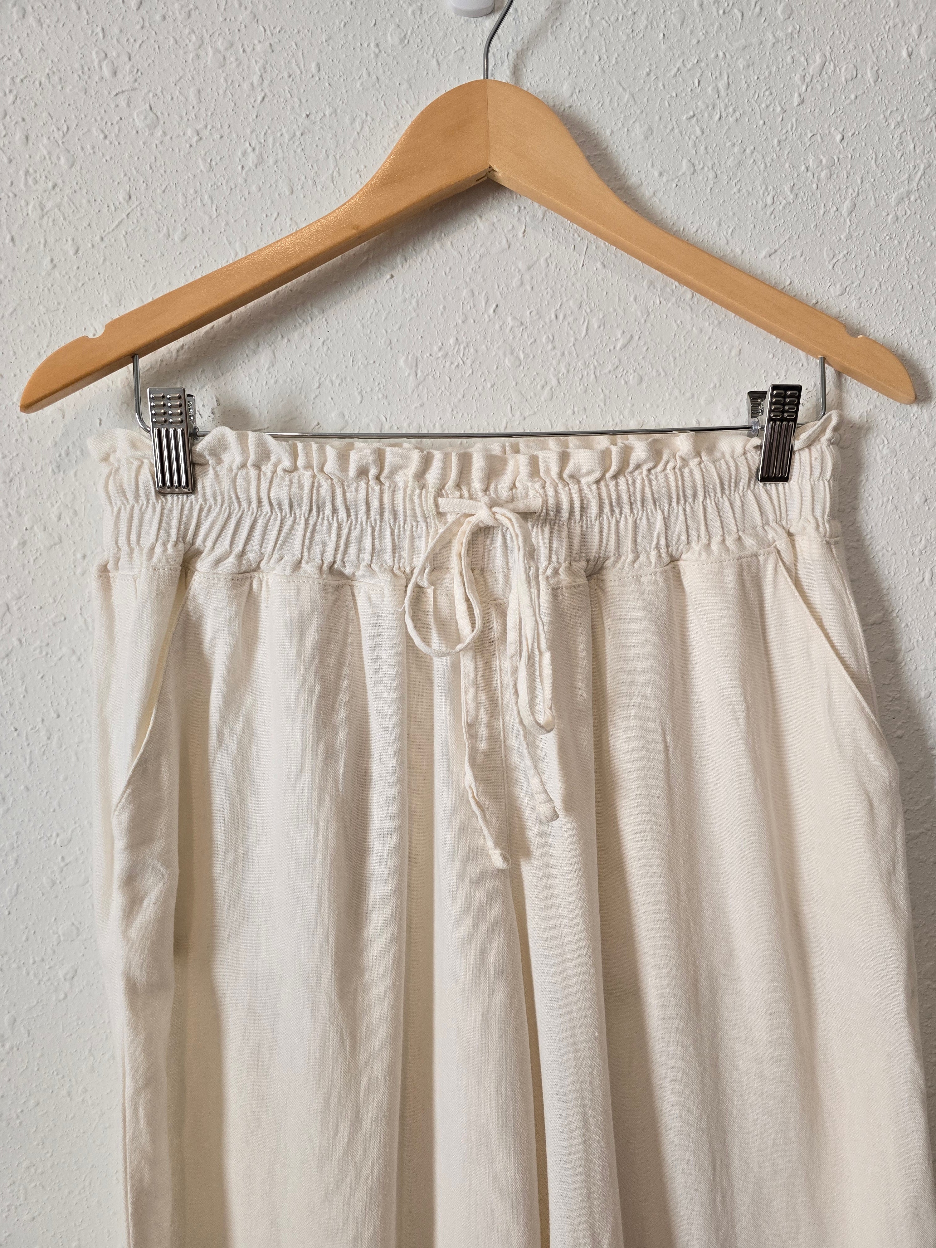 Wide Leg Linen Blend Pants (L)