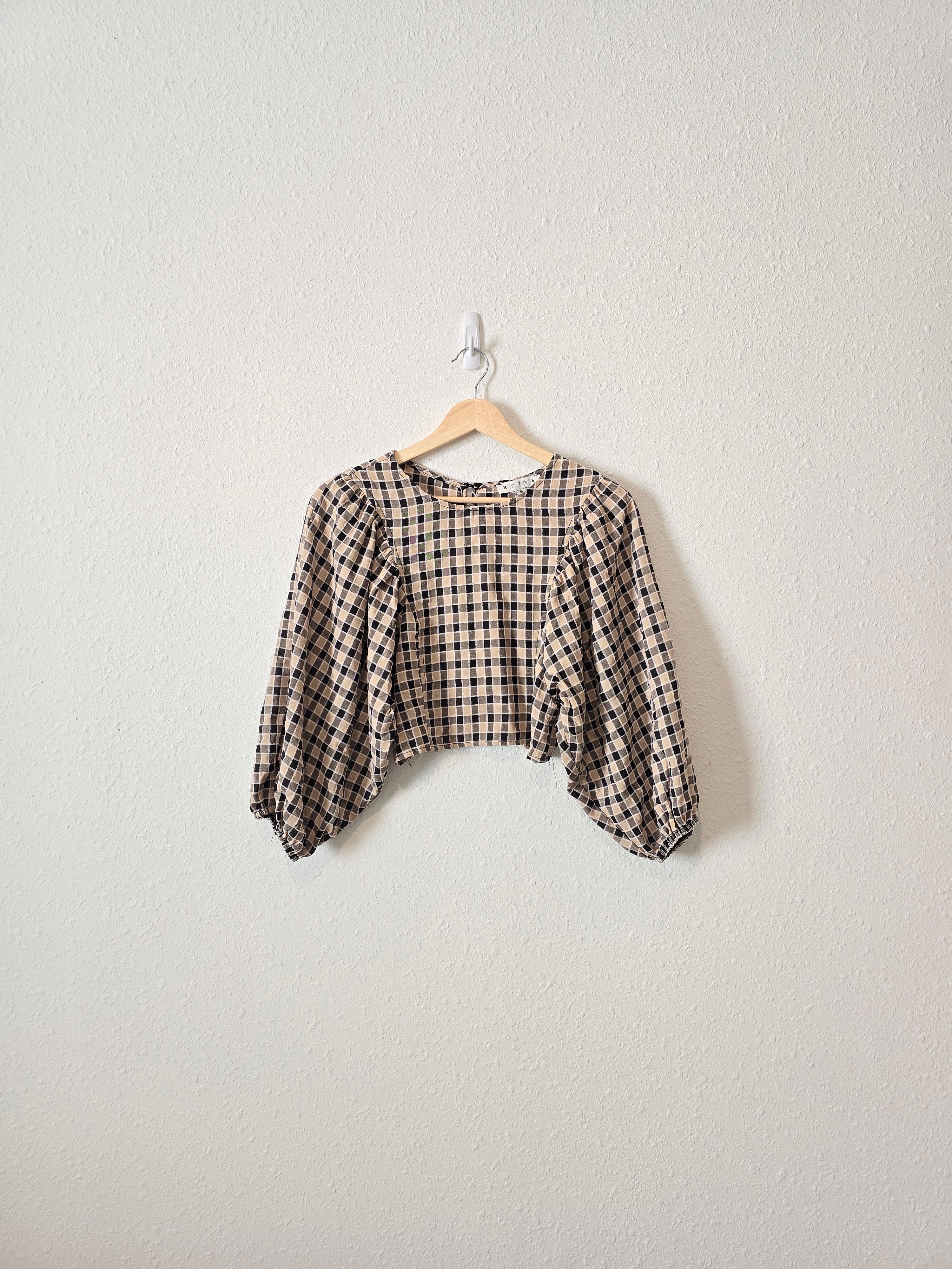 NEW Checkered Puff Sleeve Top (S)