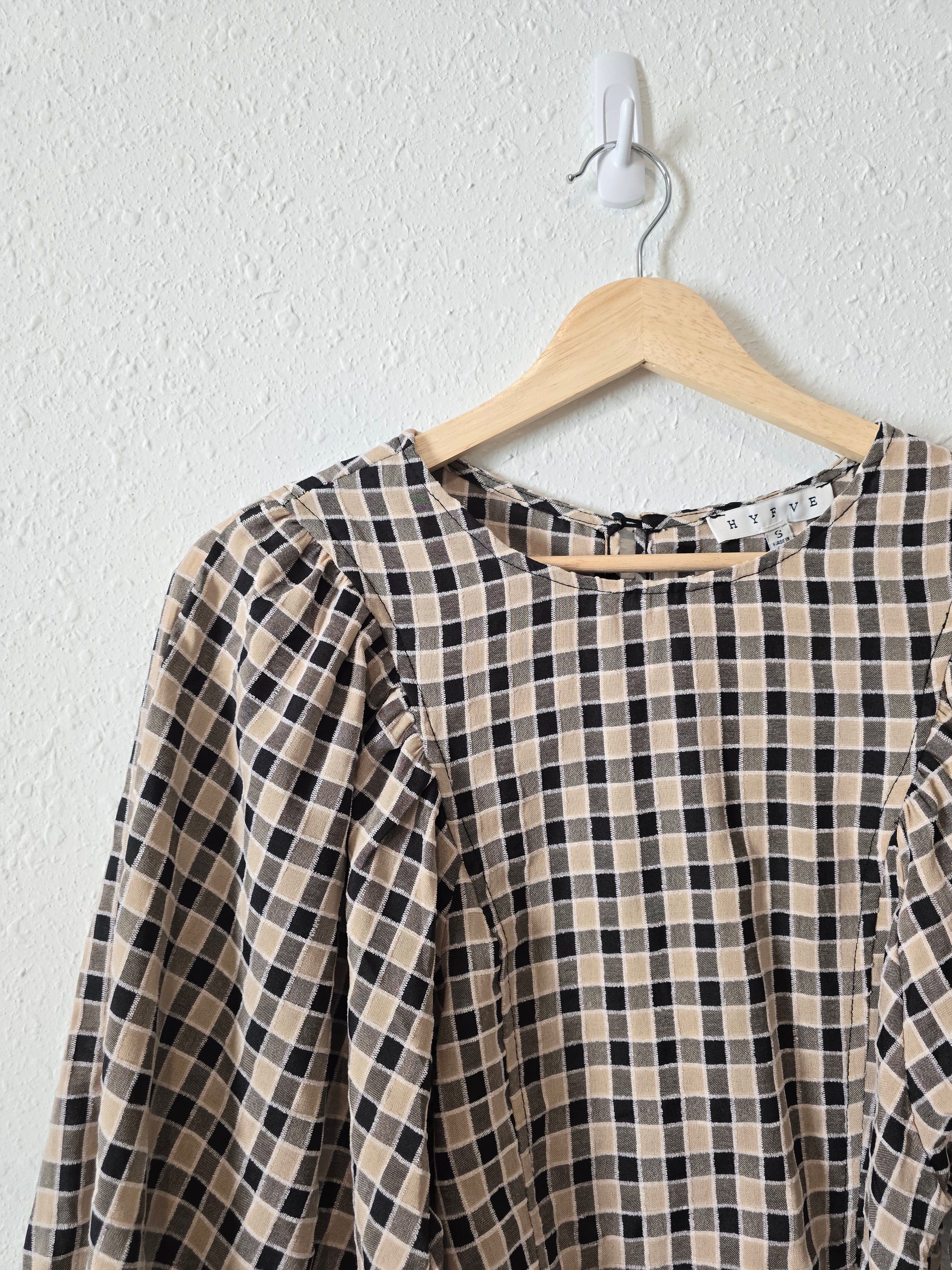 NEW Checkered Puff Sleeve Top (S)