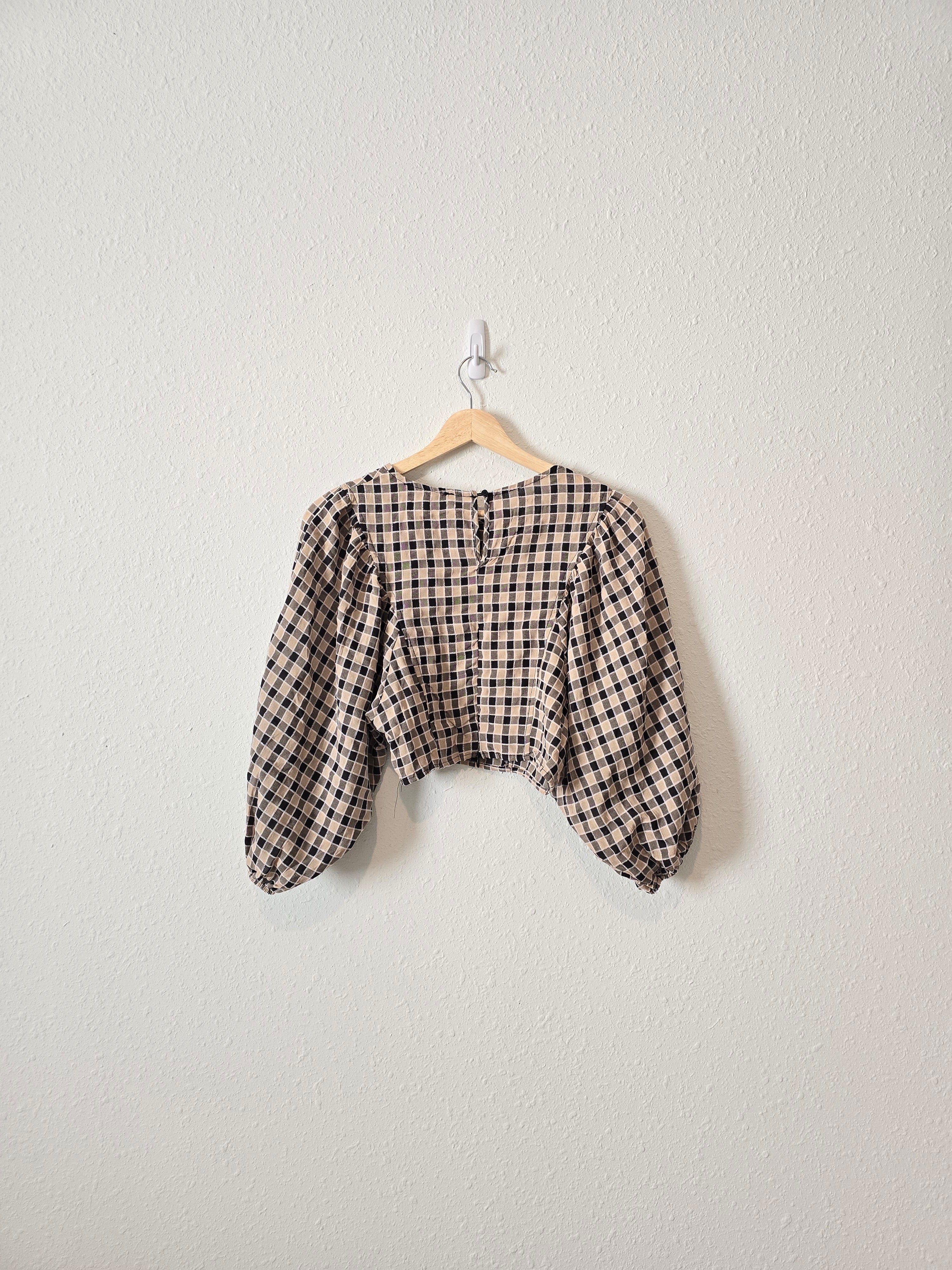 NEW Checkered Puff Sleeve Top (S)