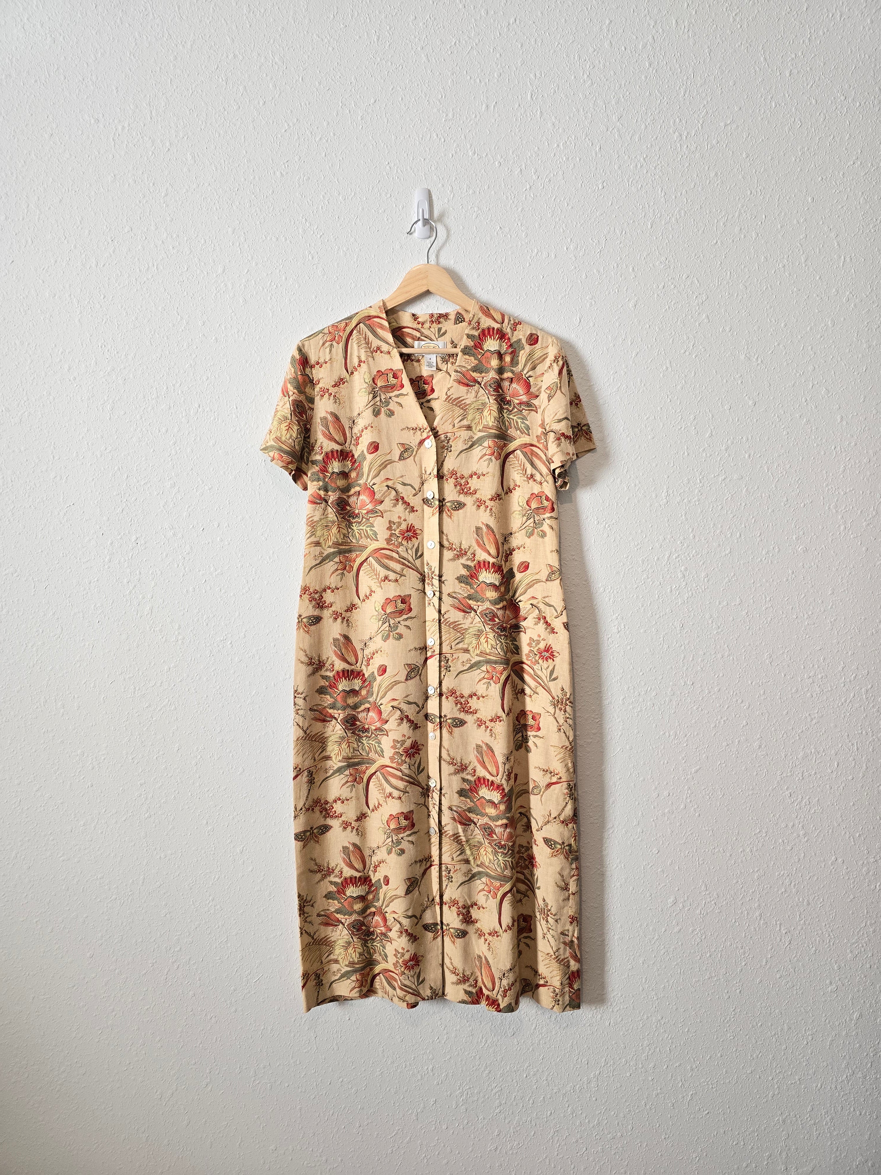 Vintage Floral Linen Midi Dress (8)