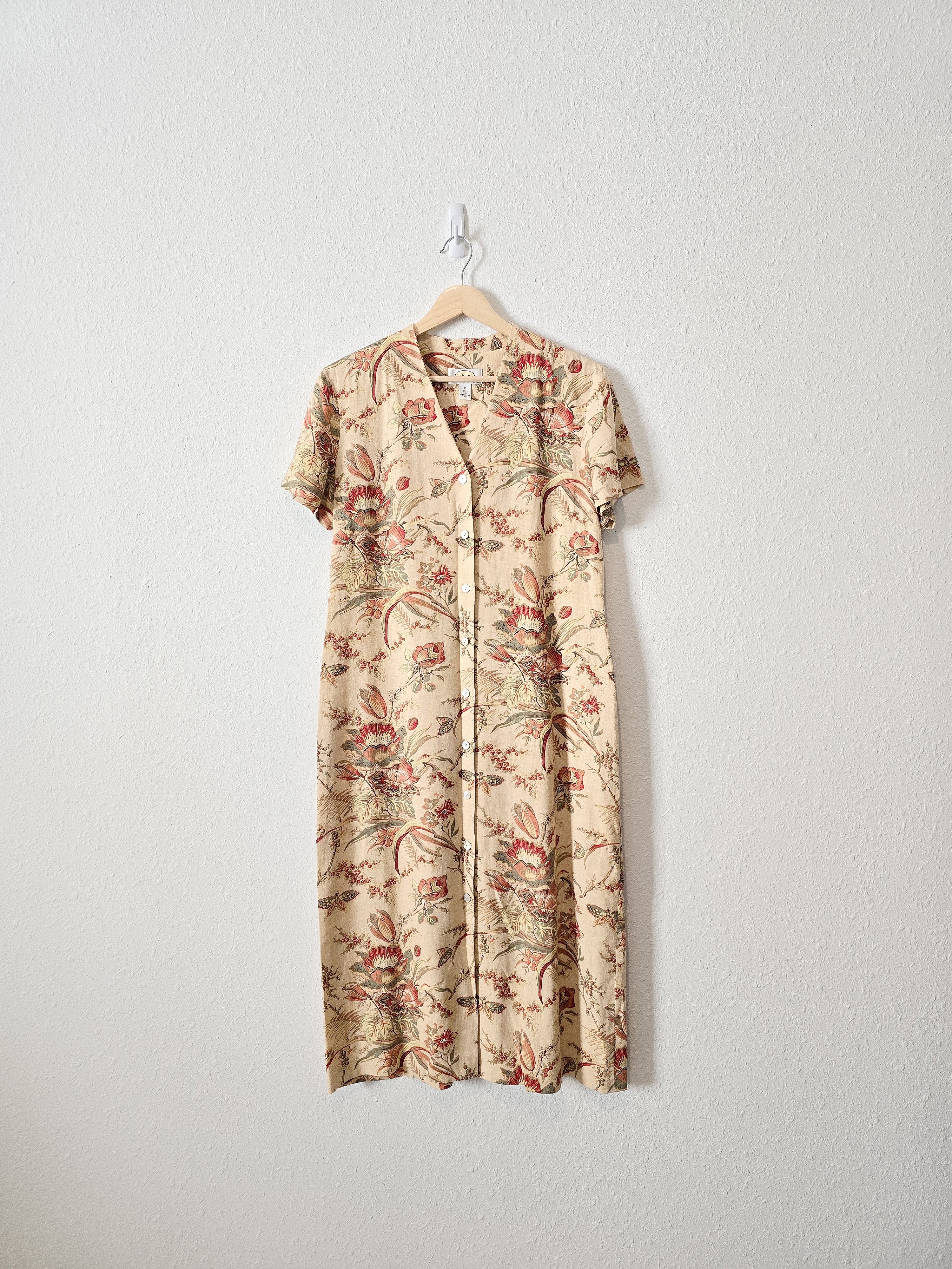 Vintage Floral Linen Midi Dress (8)