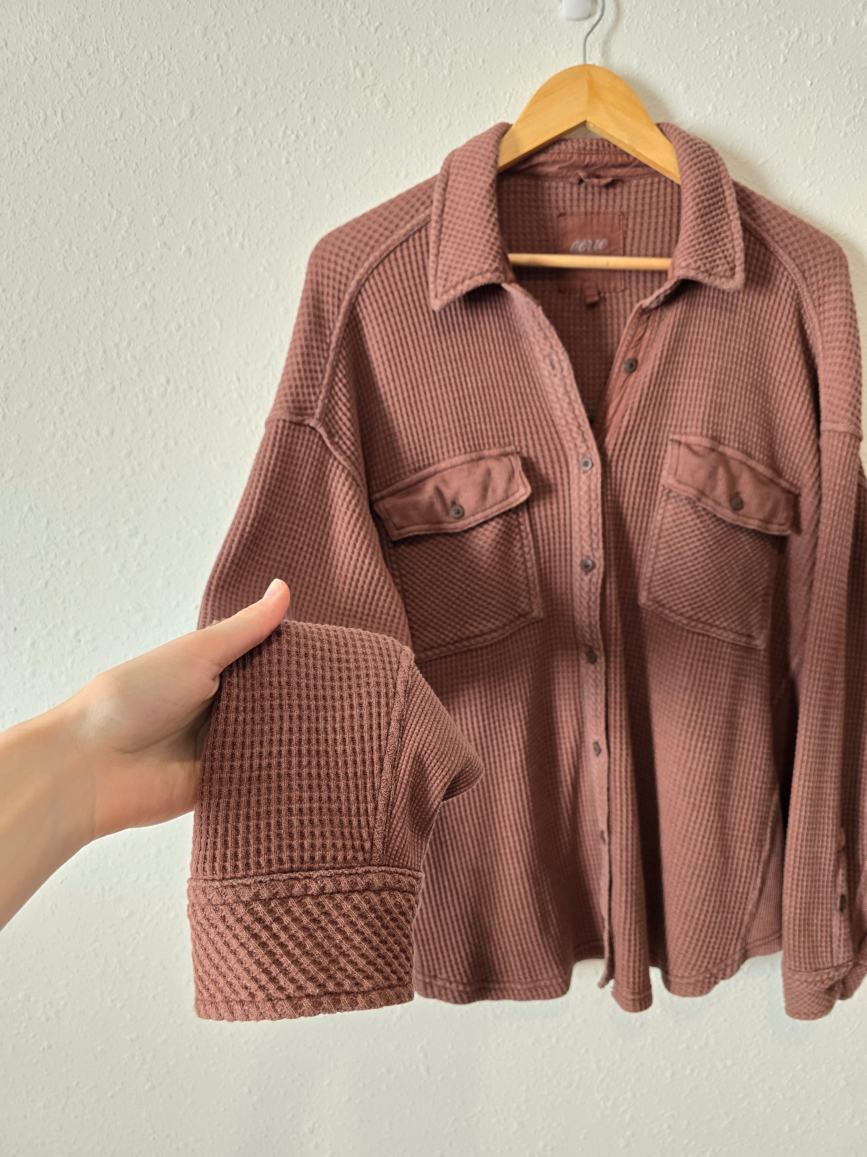 Aerie Brown Waffle Button Up (L)