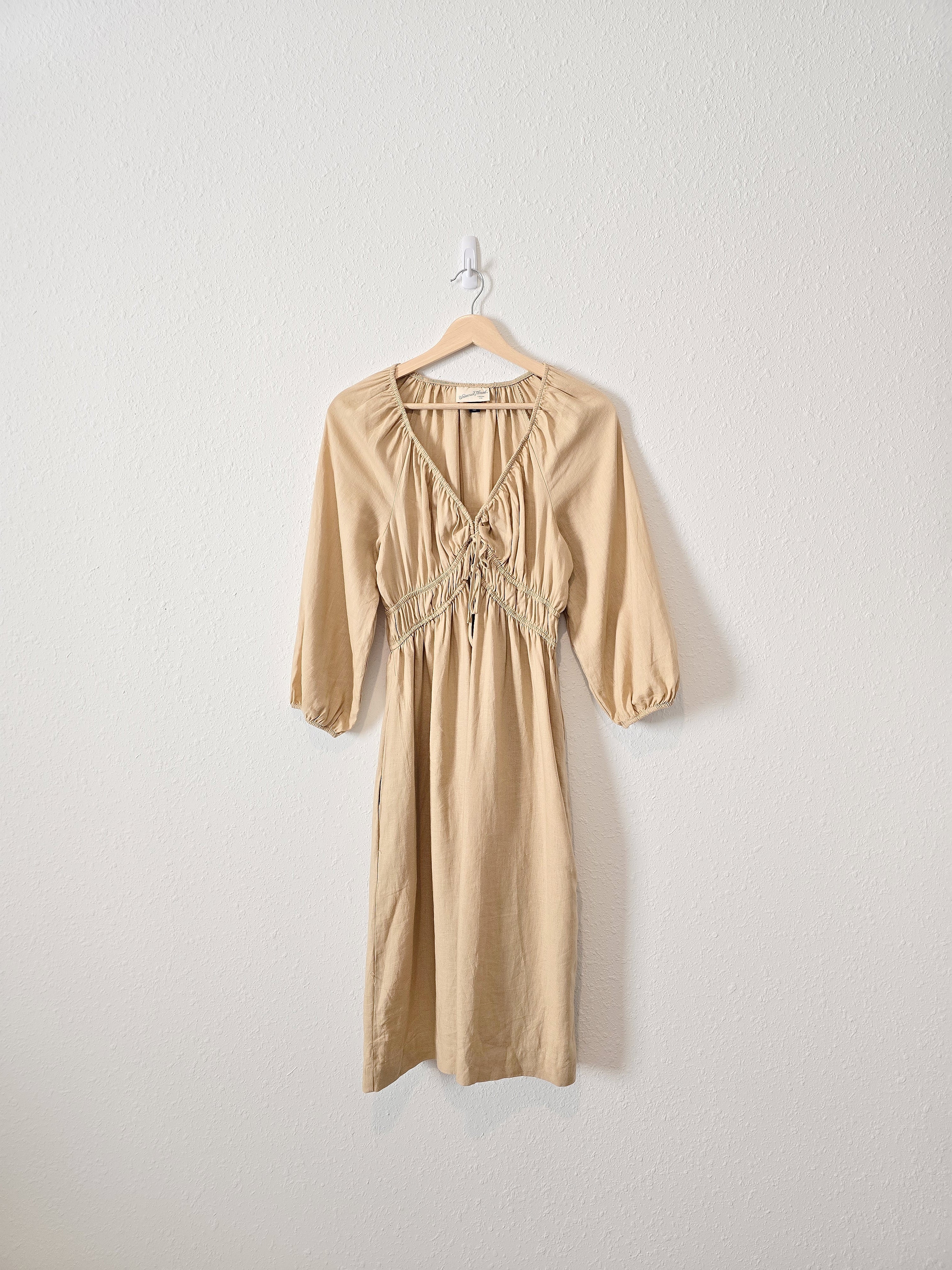 Linen Smocked Midi Dress (XS)