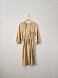 Linen Smocked Midi Dress (XS)