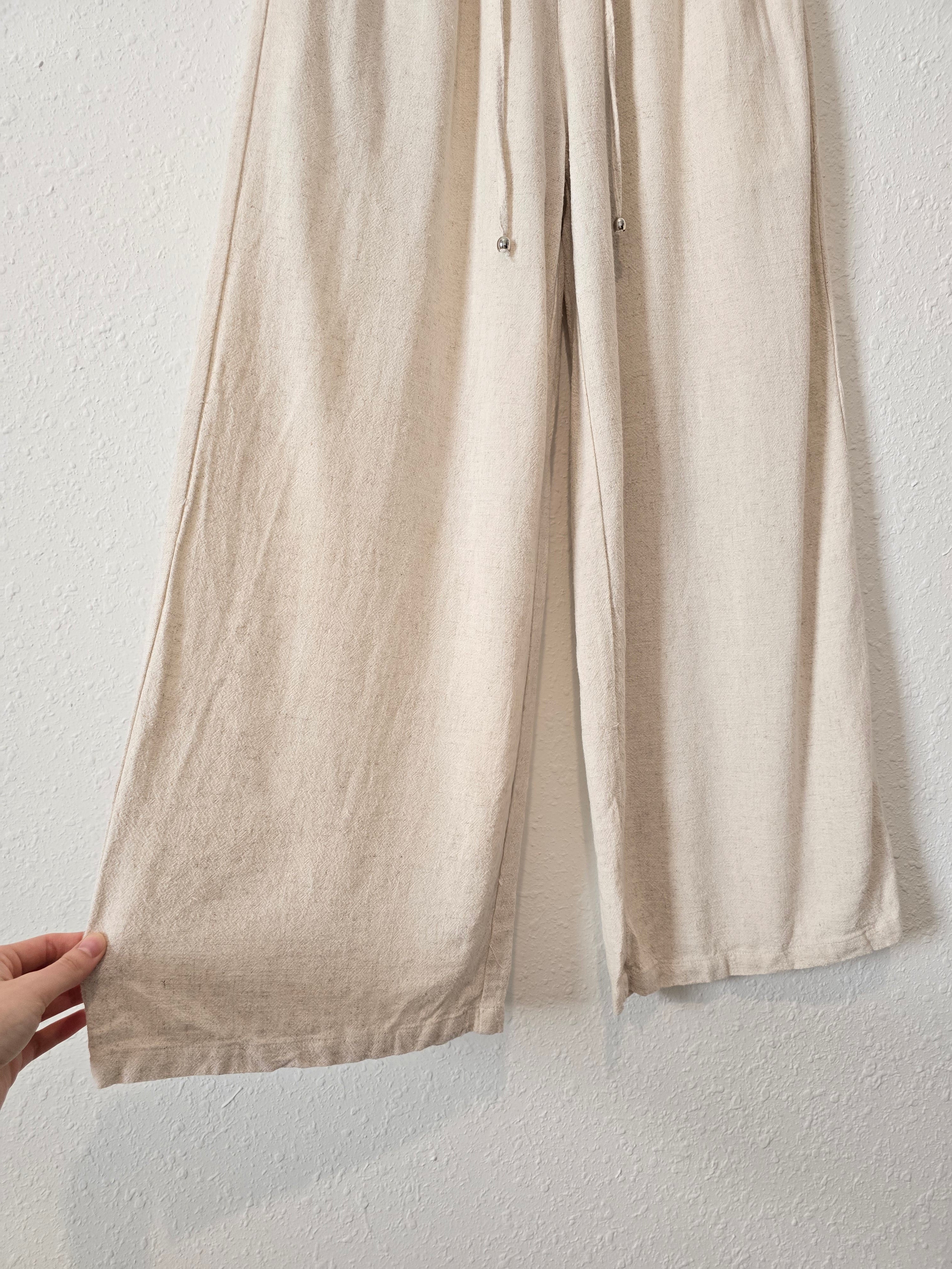 Wide Leg Linen Blend Pants (S)