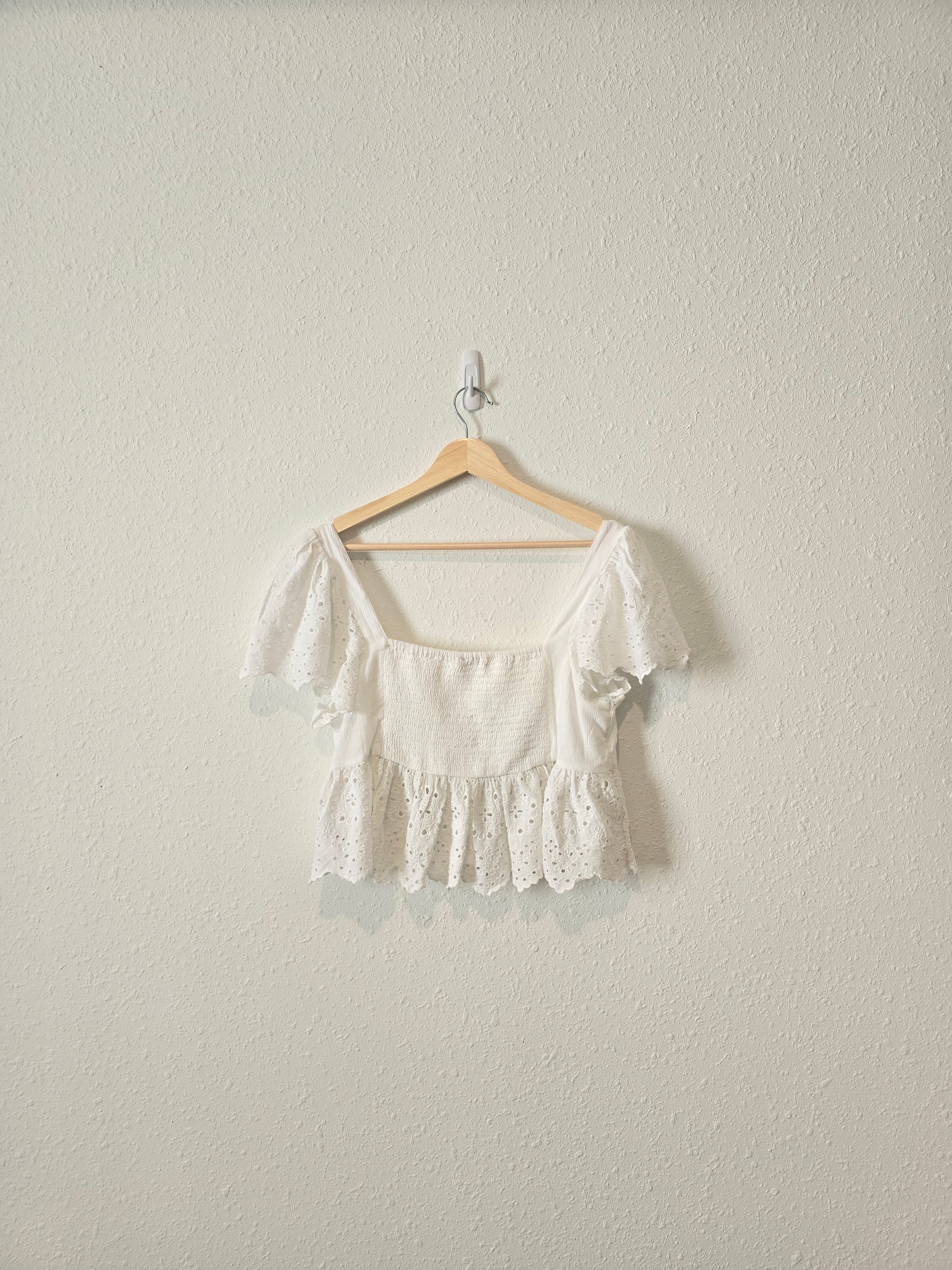 White Eyelet Ruffle Top (S)