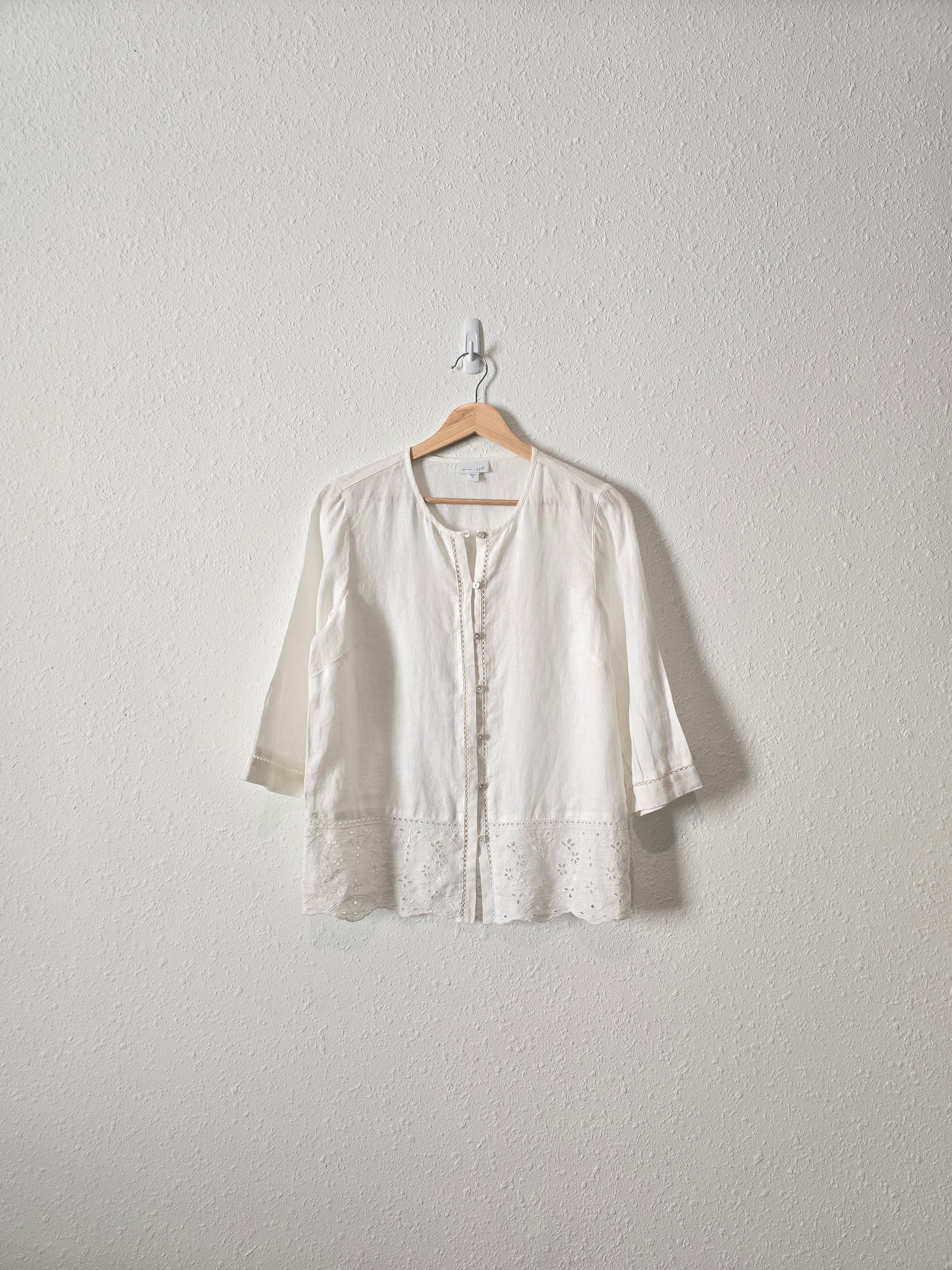 Linen Eyelet Button Up Top (XS)