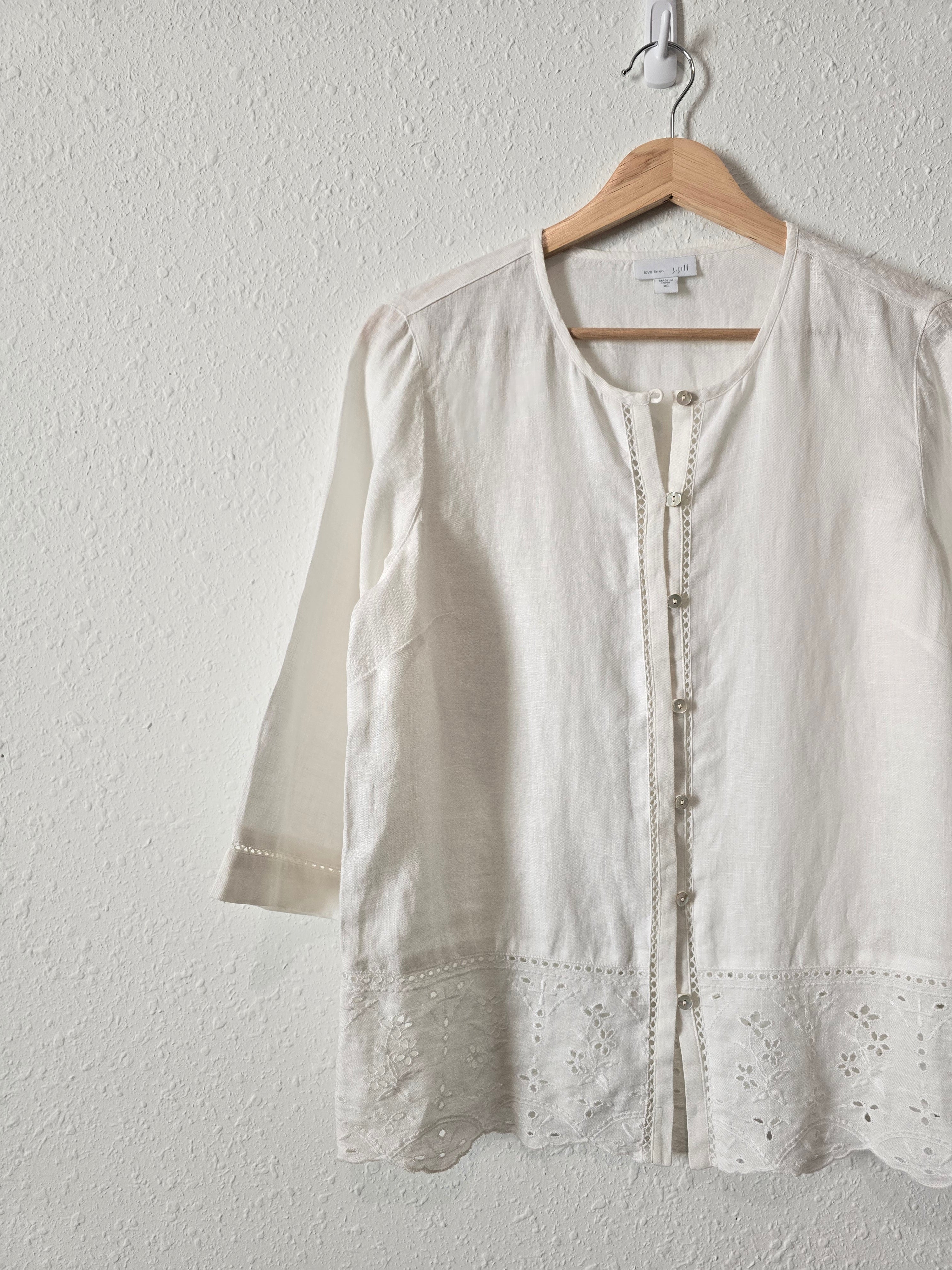 Linen Eyelet Button Up Top (XS)