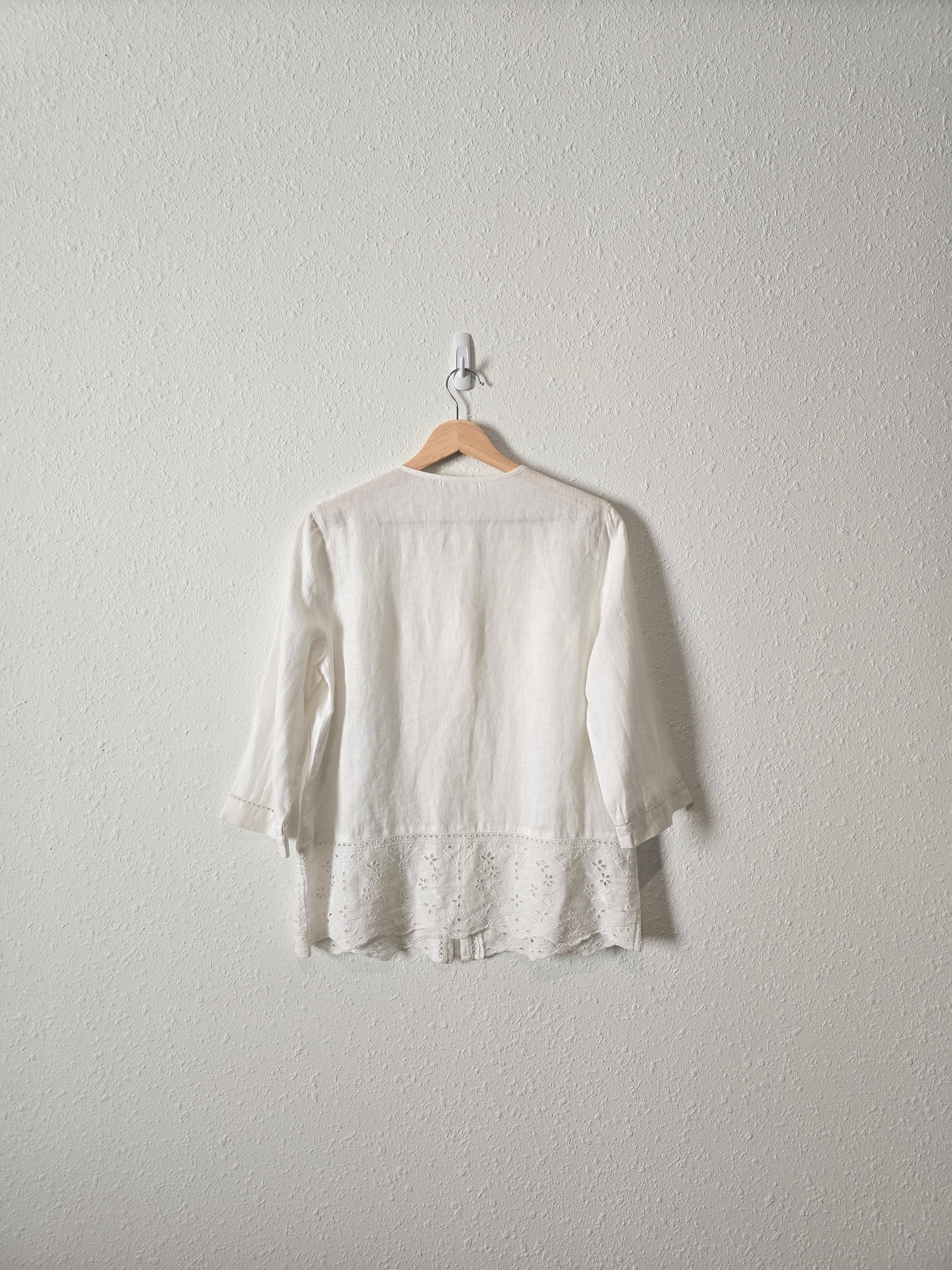 Linen Eyelet Button Up Top (XS)