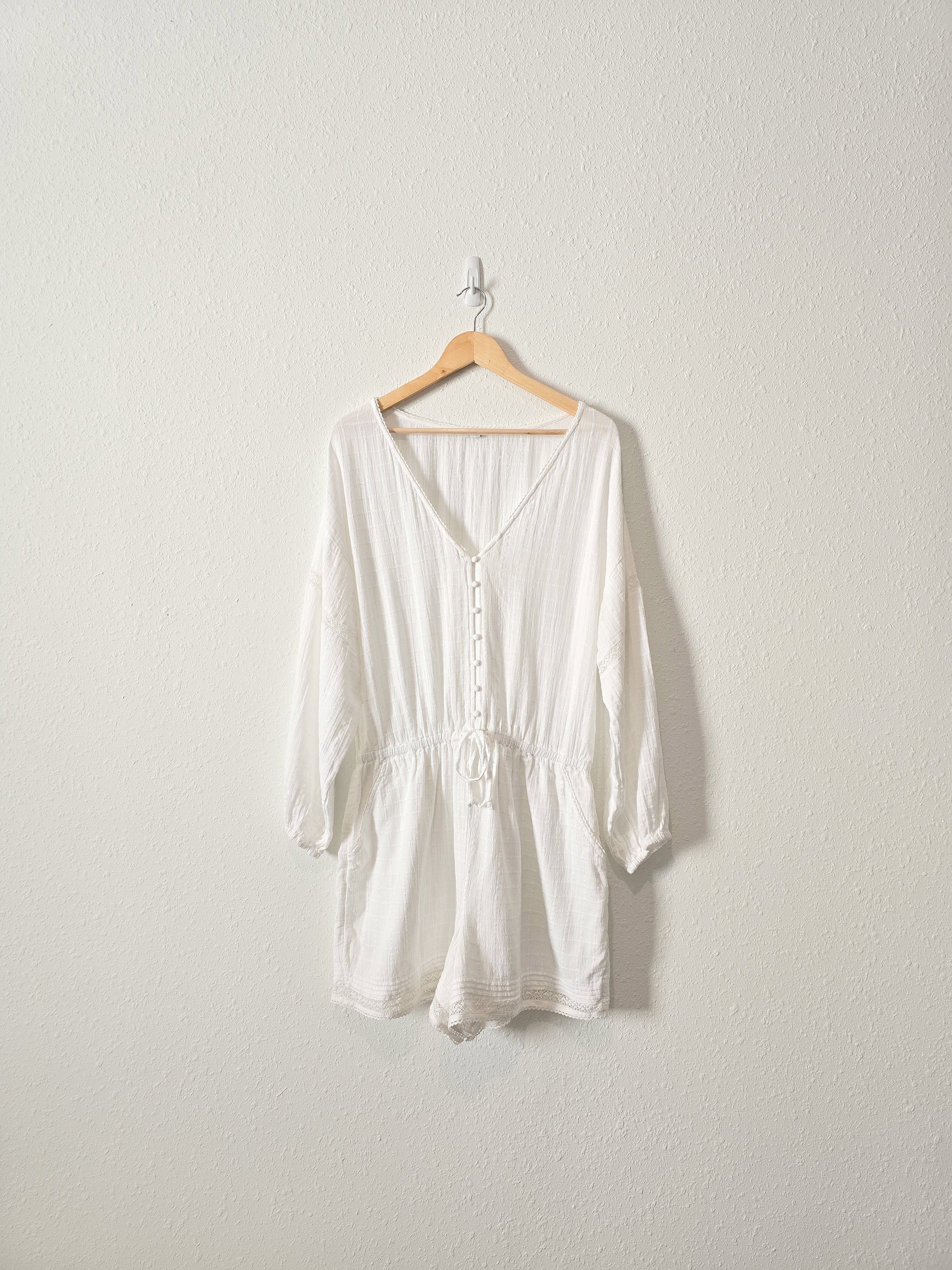 Aerie White Puff Sleeve Romper (XL)