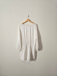 Aerie White Puff Sleeve Romper (XL)