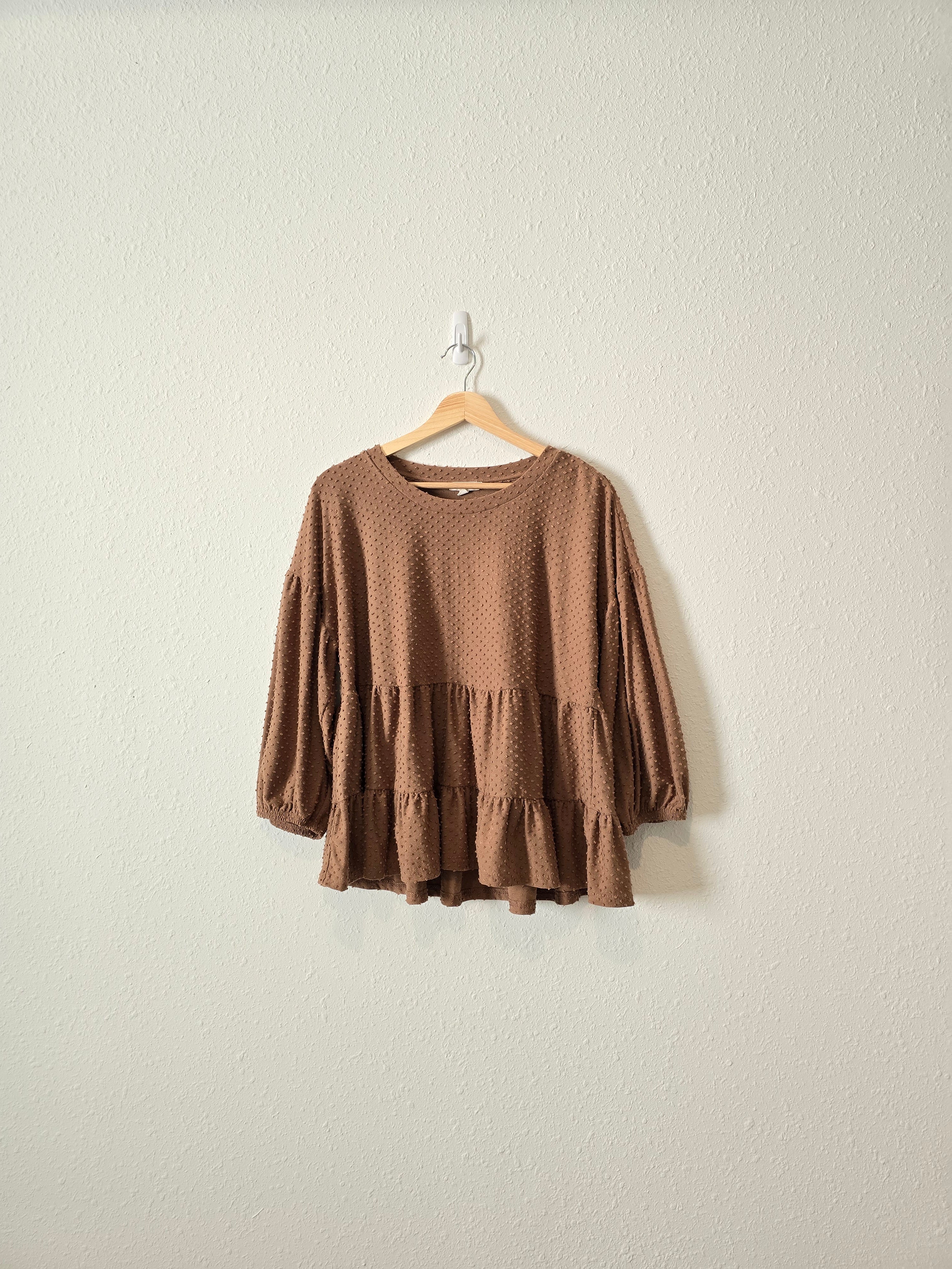 Brown Textured Babydoll Top (S)