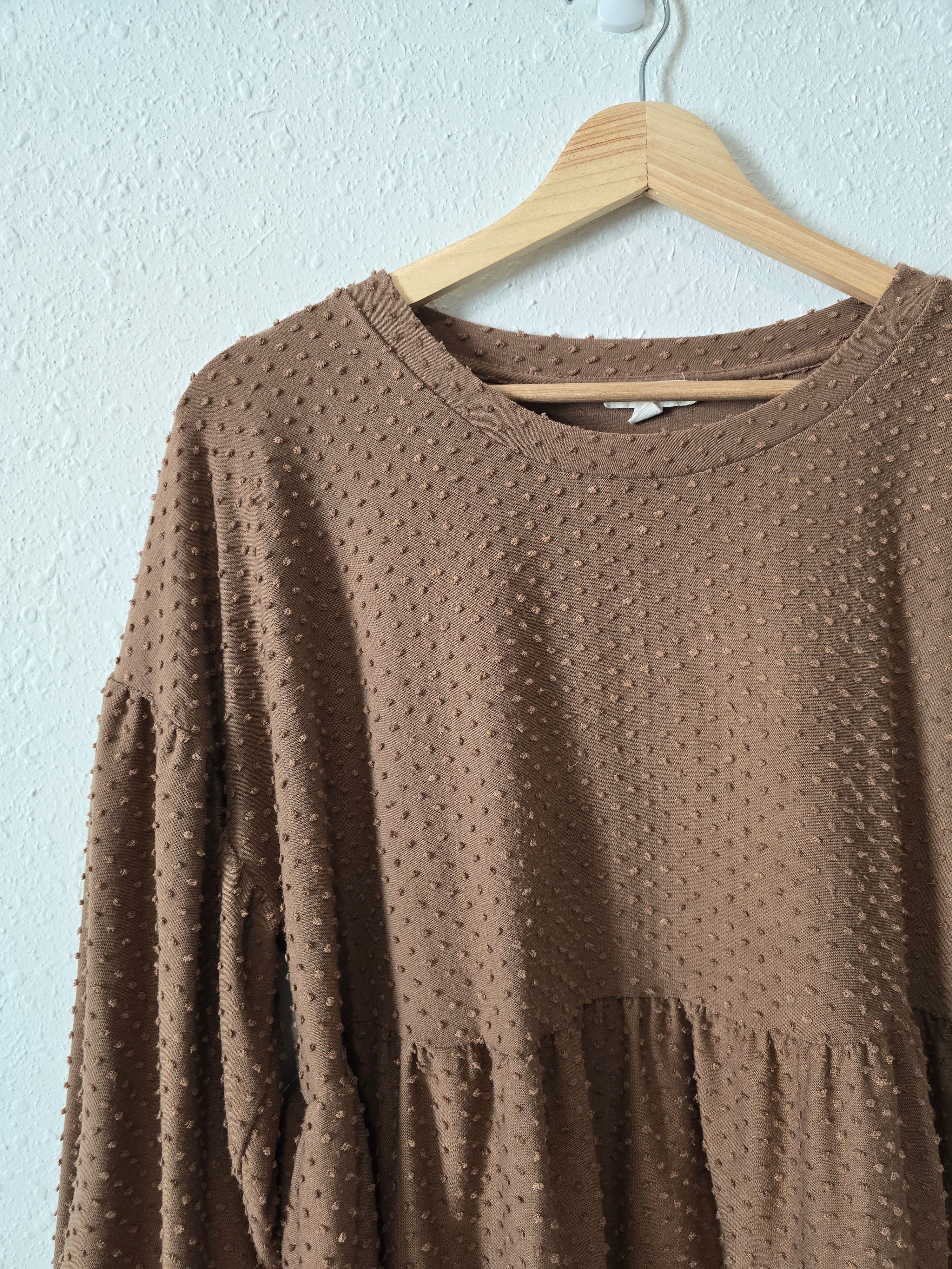 Brown Textured Babydoll Top (S)