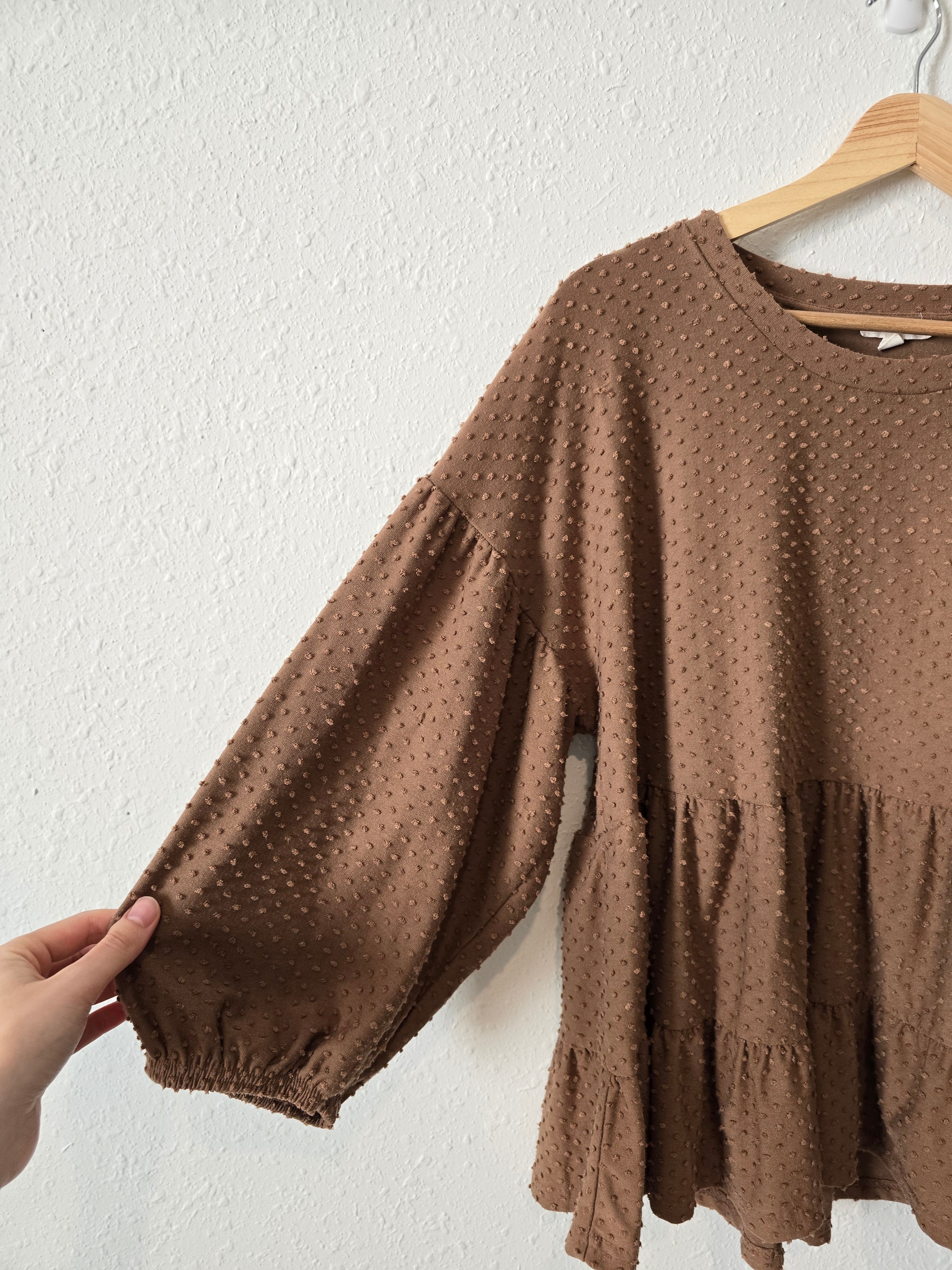 Brown Textured Babydoll Top (S)