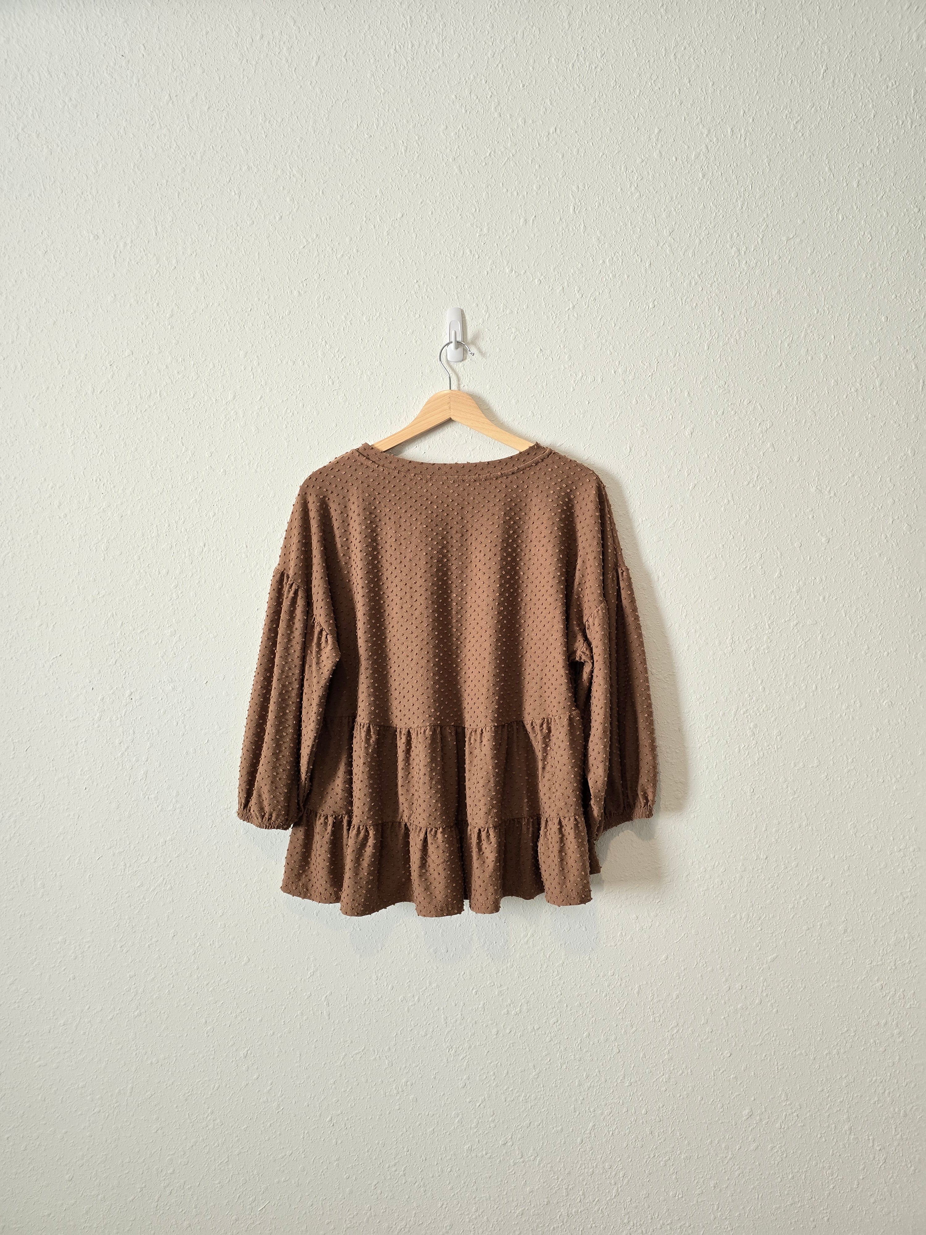 Brown Textured Babydoll Top (S)