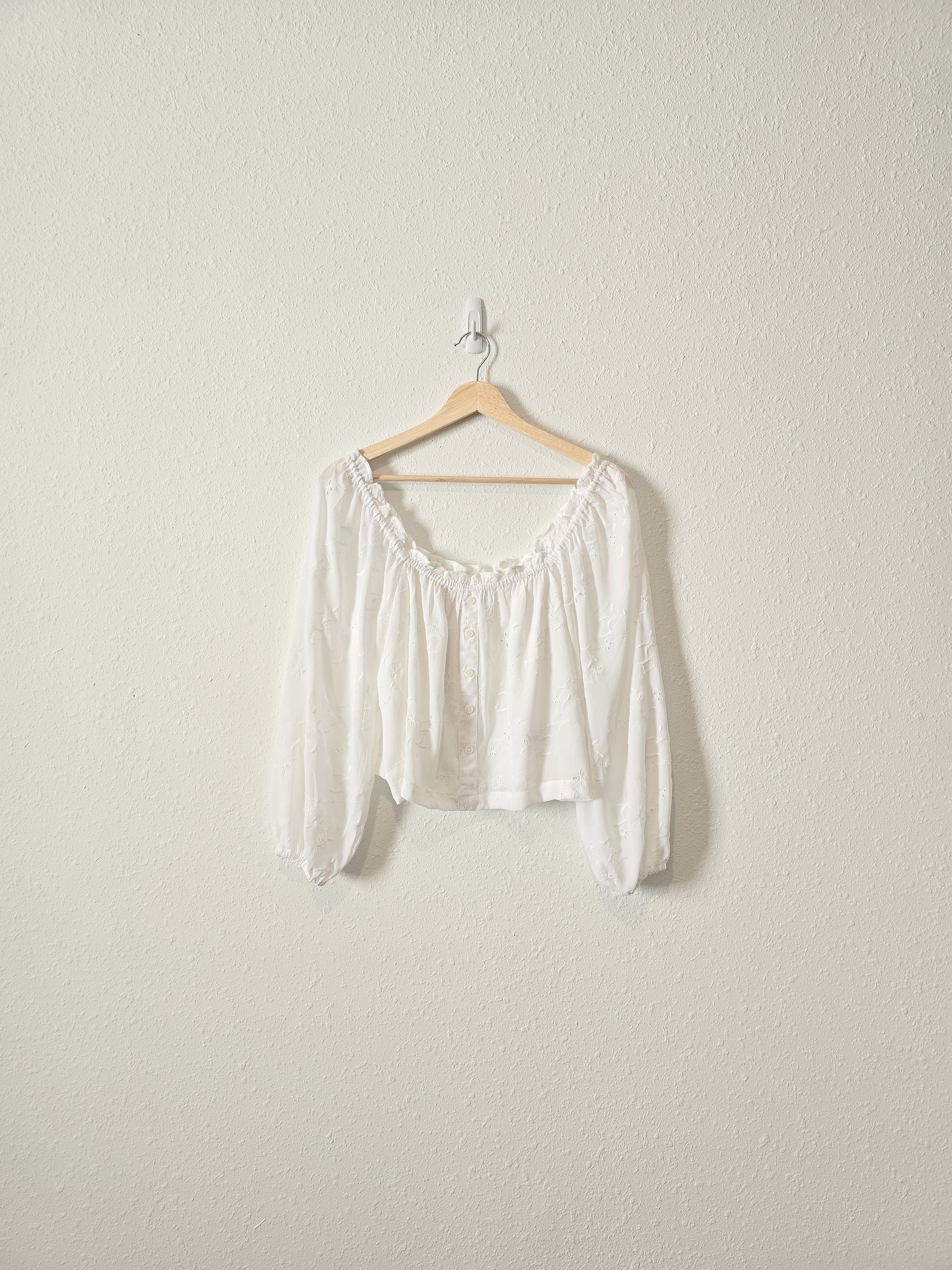 White Floral Square Neck Top (XS)