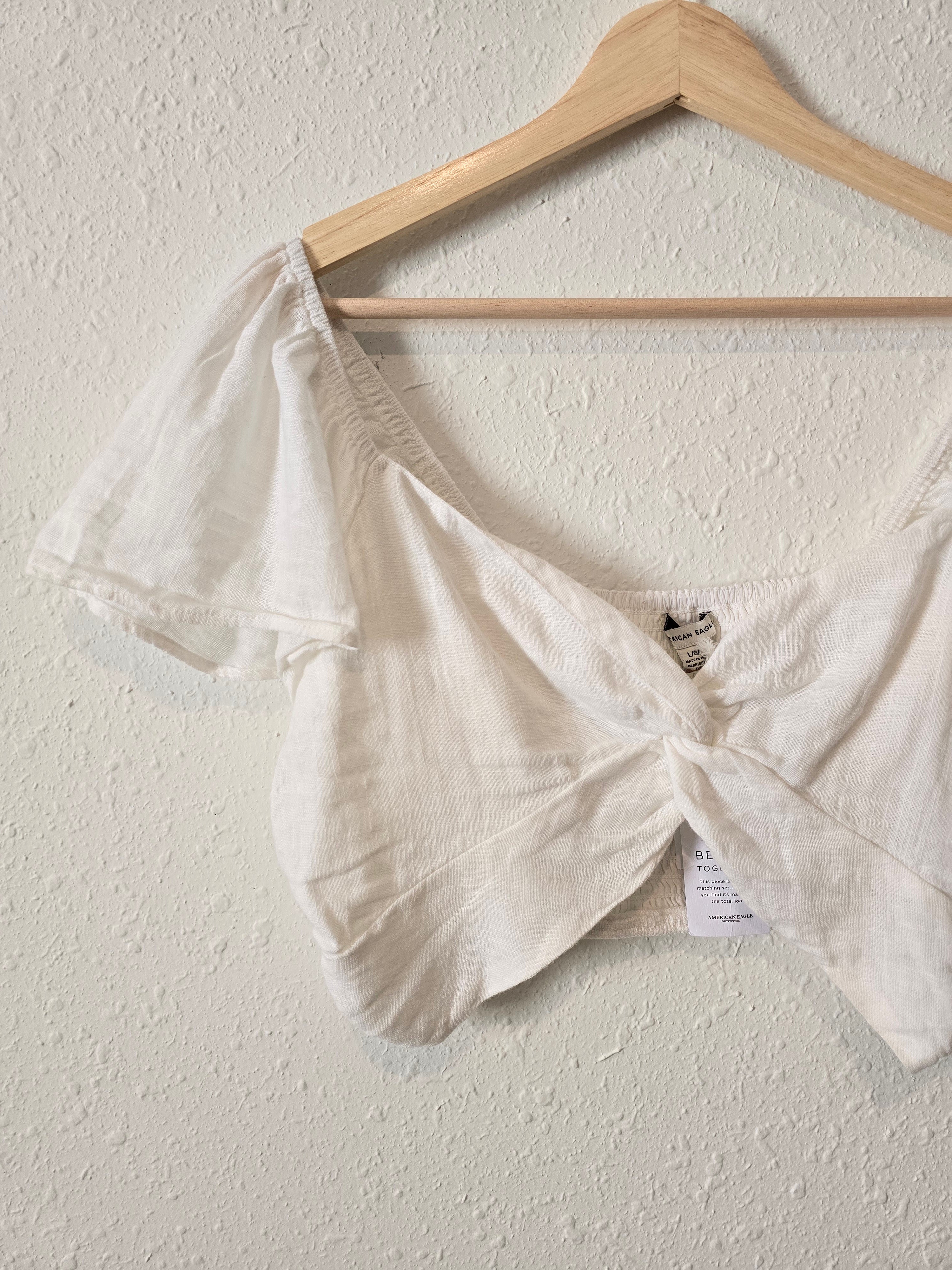 NEW White Smocked Crop Top (L)