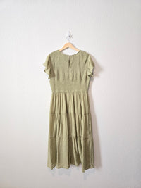 Green Smocked Midi Dress (1X)