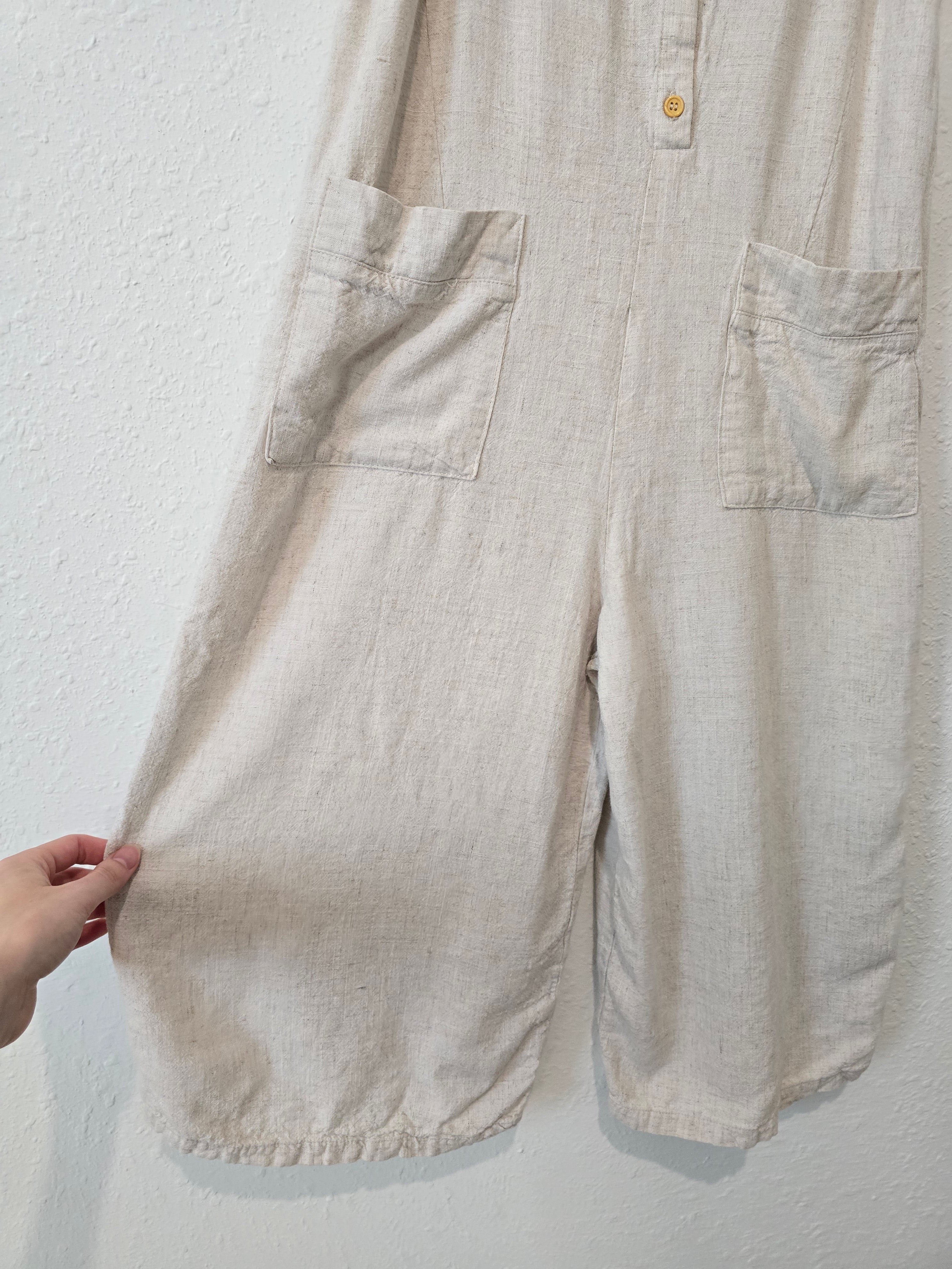 Linen Blend Cropped Jumpsuit (S)