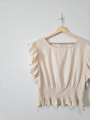 Linen Blend Ruffle Top (L)