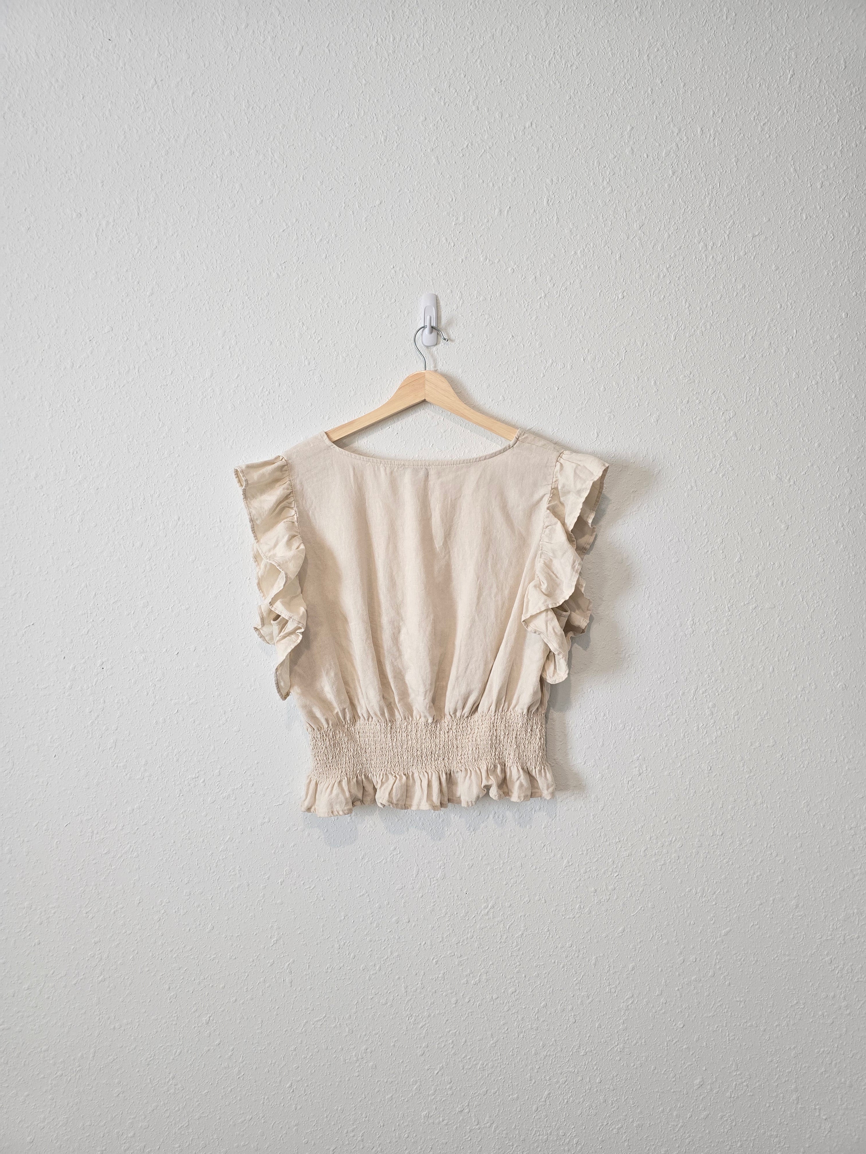 Linen Blend Ruffle Top (L)