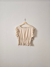 Linen Blend Ruffle Top (L)