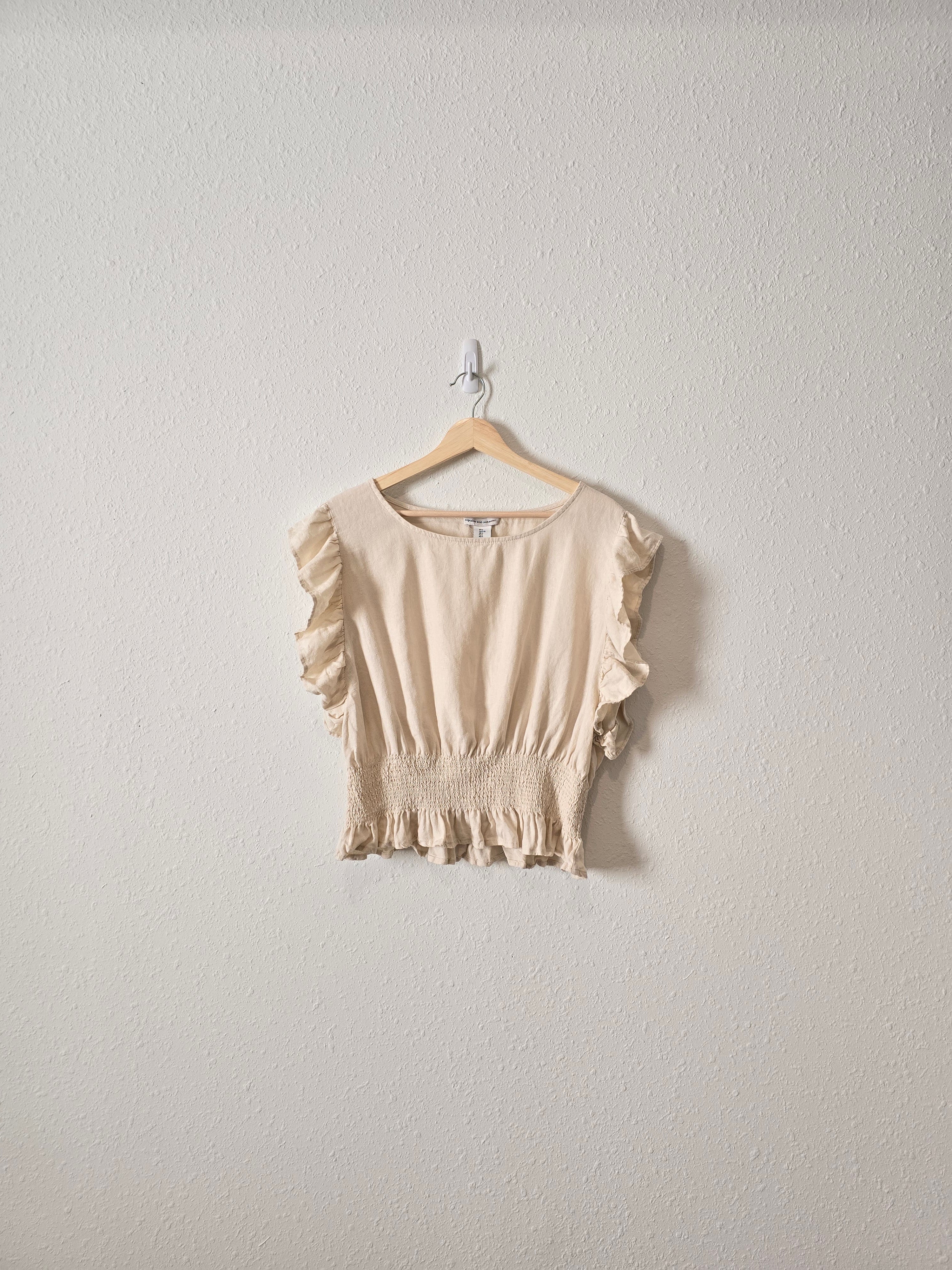 Linen Blend Ruffle Top (L)