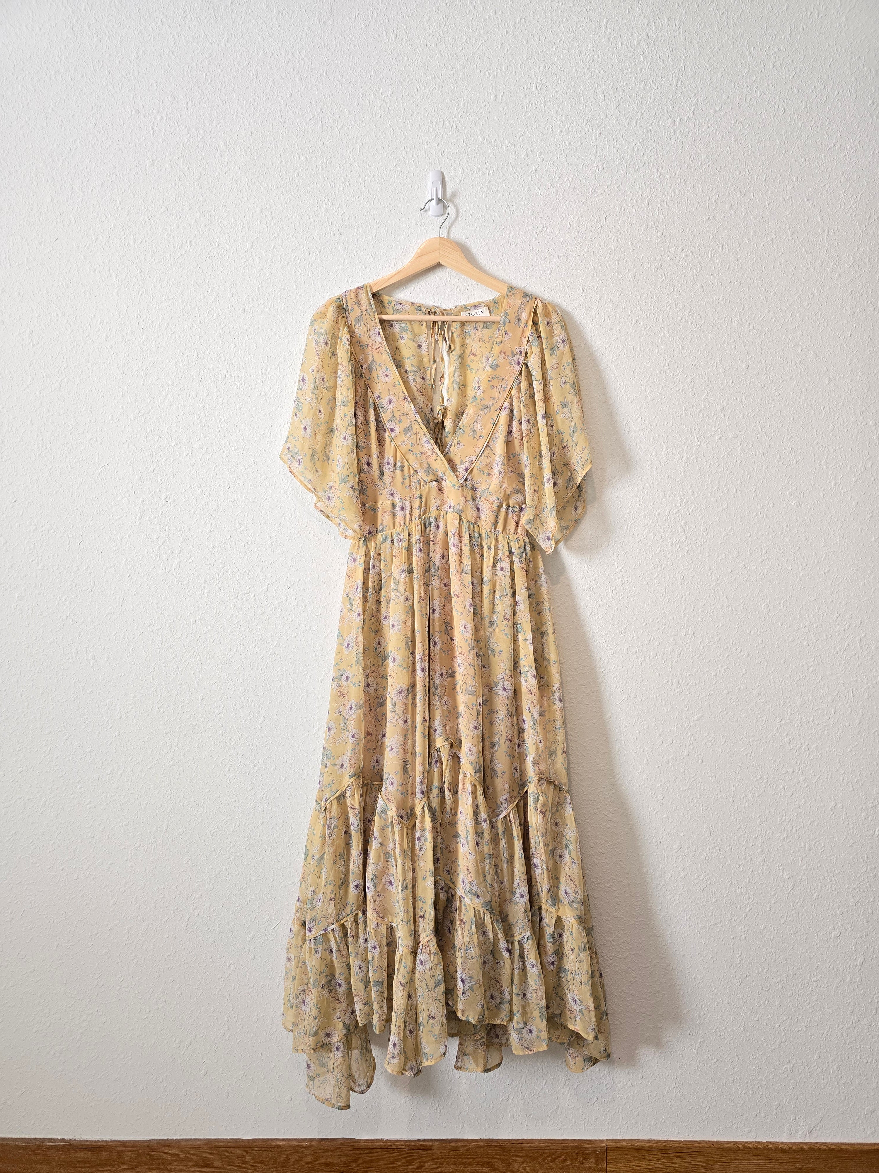 Storia Yellow Floral Maxi Dress (M)