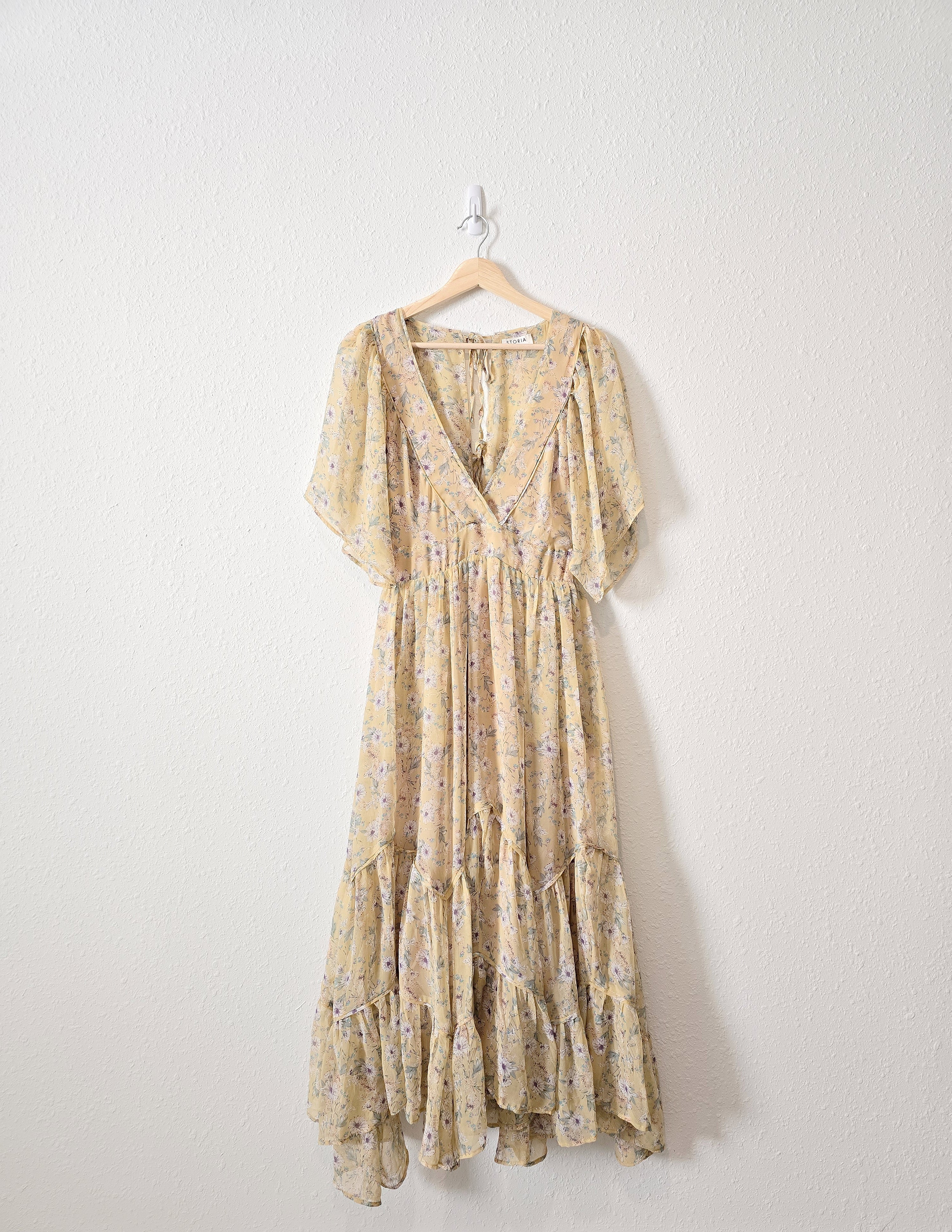 Storia Yellow Floral Maxi Dress (M)