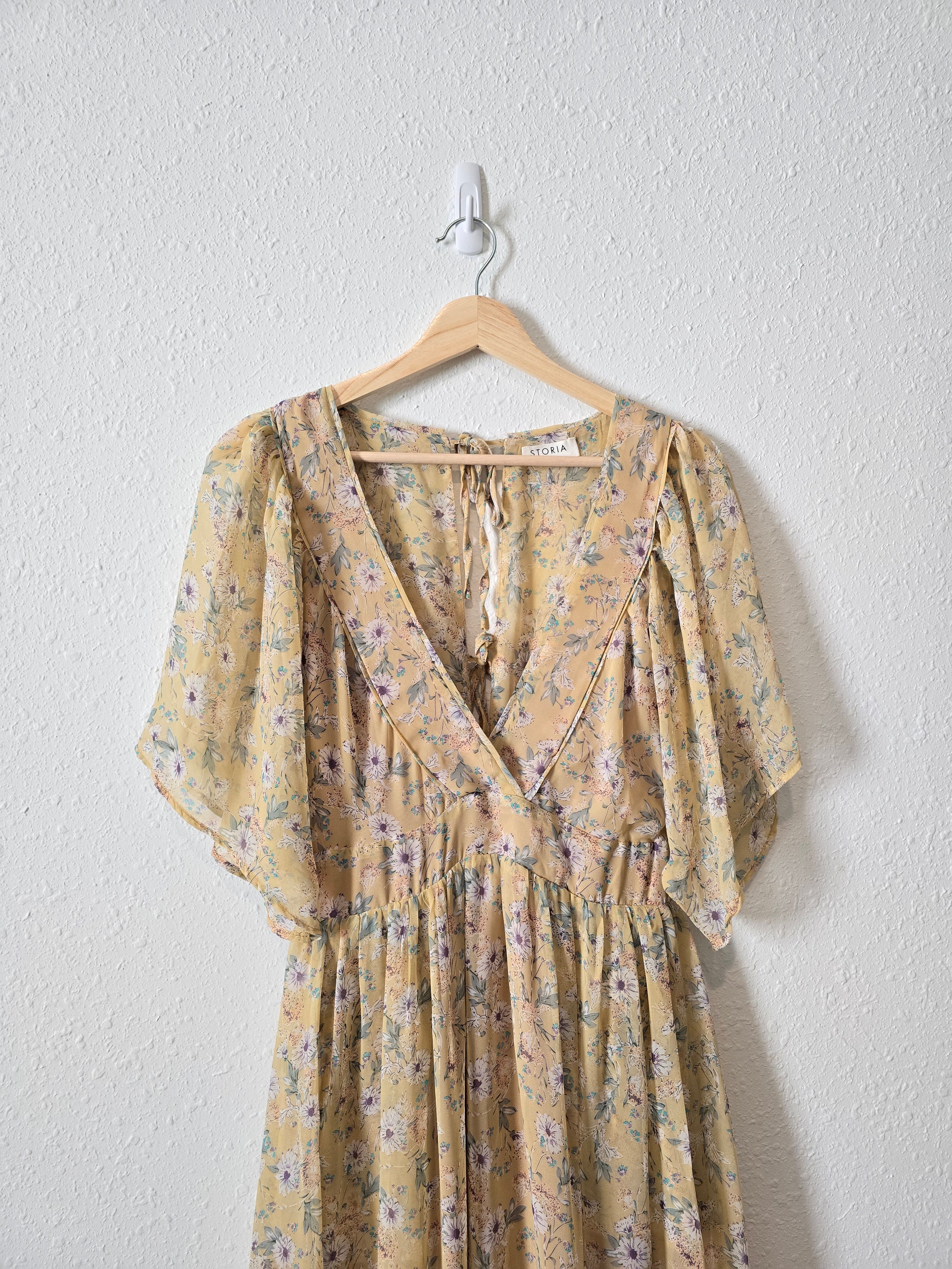 Storia Yellow Floral Maxi Dress (M)