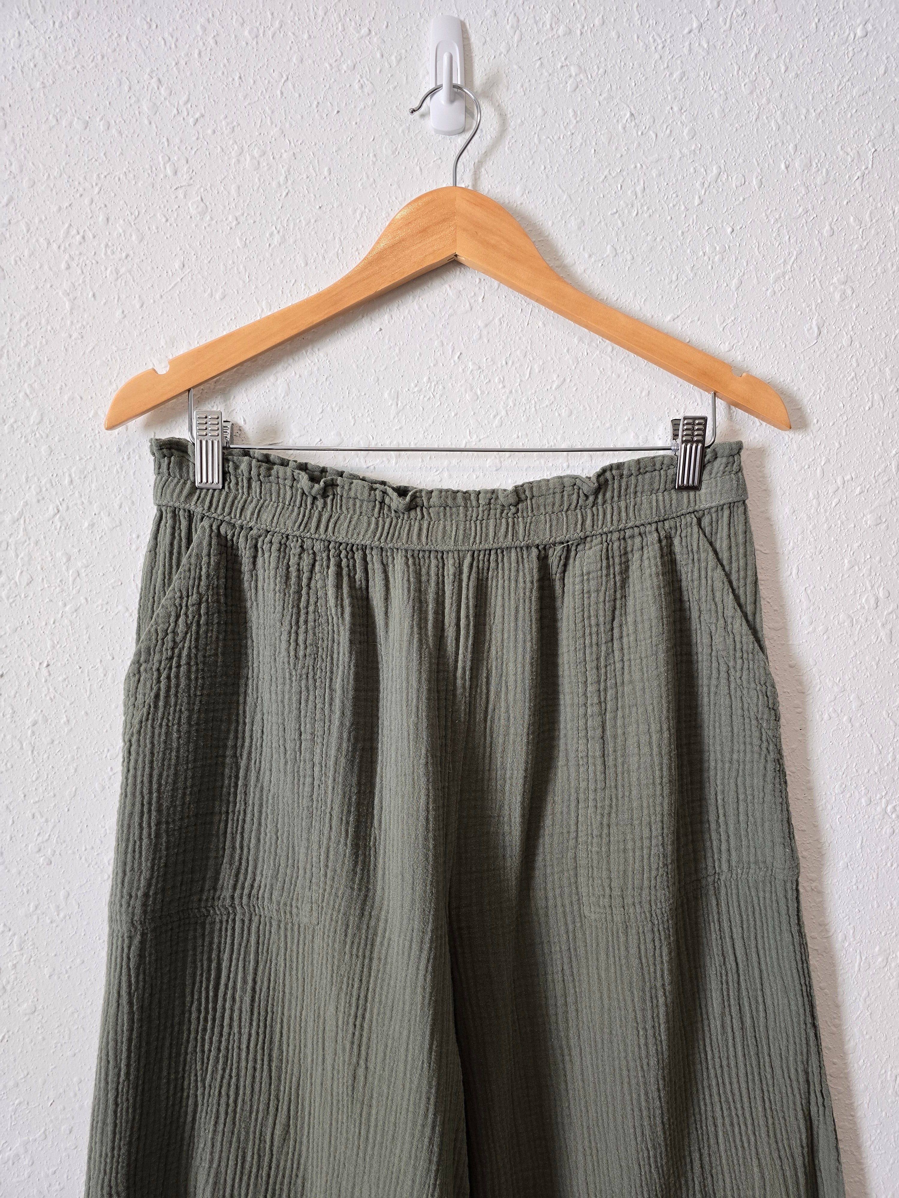 Aerie Olive Wide Leg Gauze Pants (L)