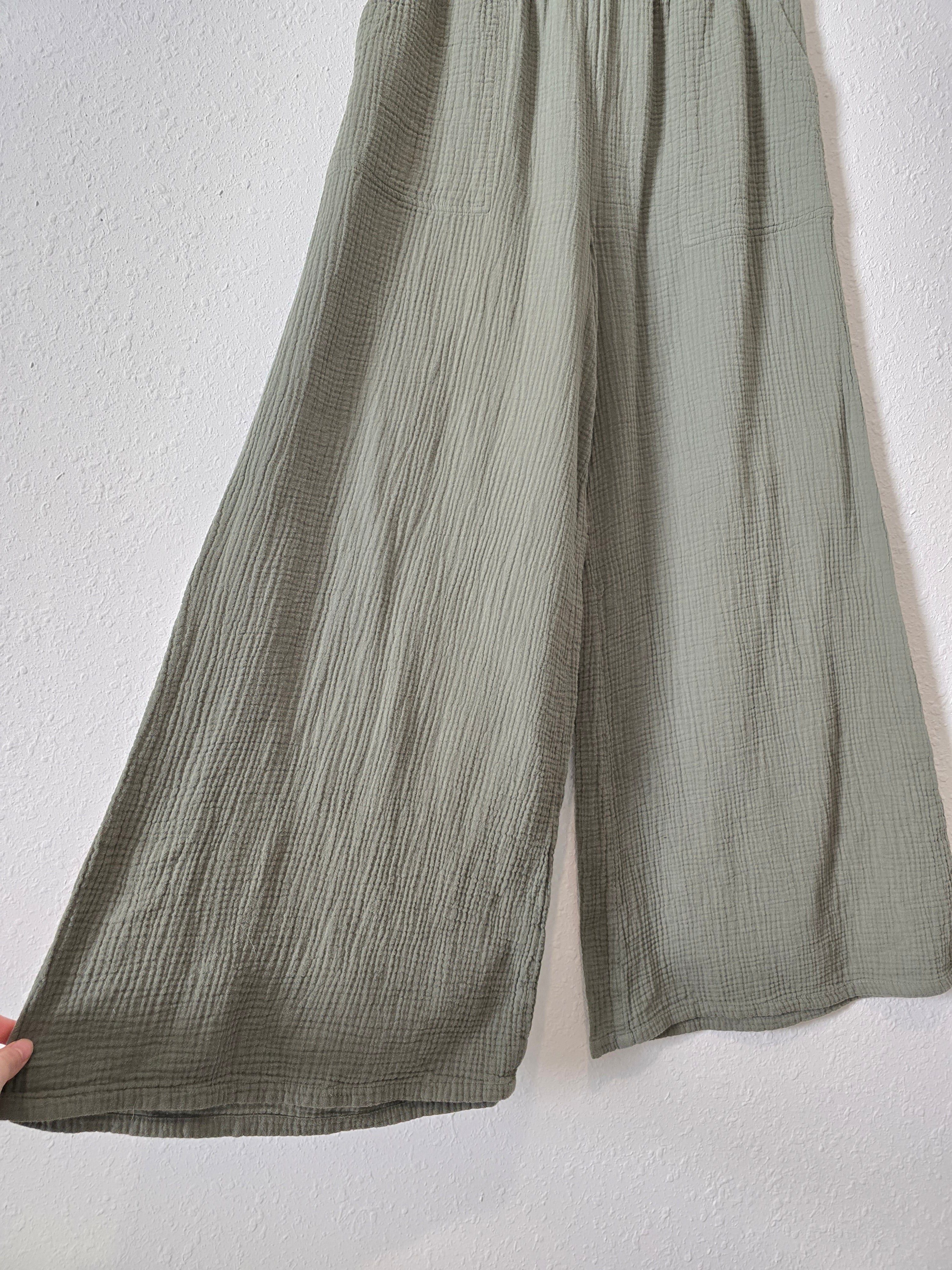 Aerie Olive Wide Leg Gauze Pants (L)