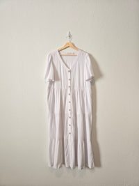 White Linen Blend Midi Dress (L)