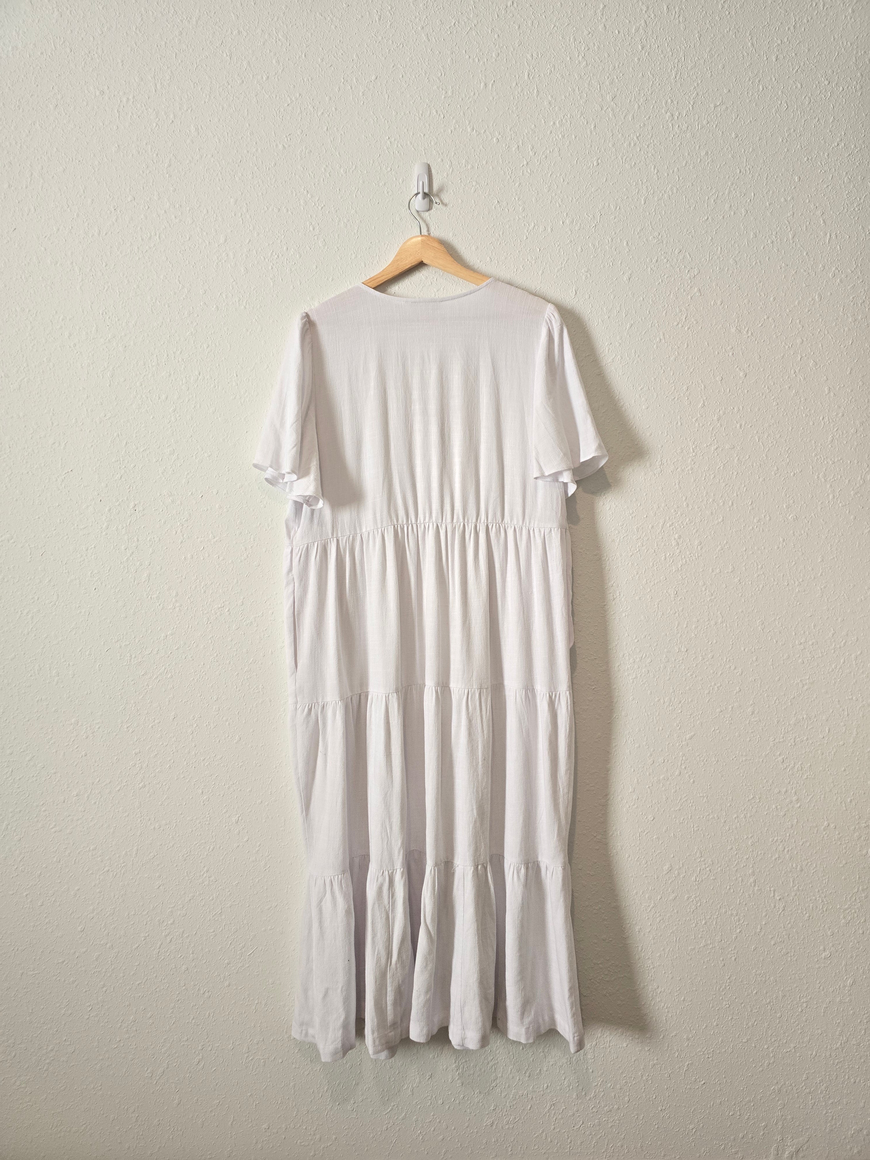 White Linen Blend Midi Dress (L)