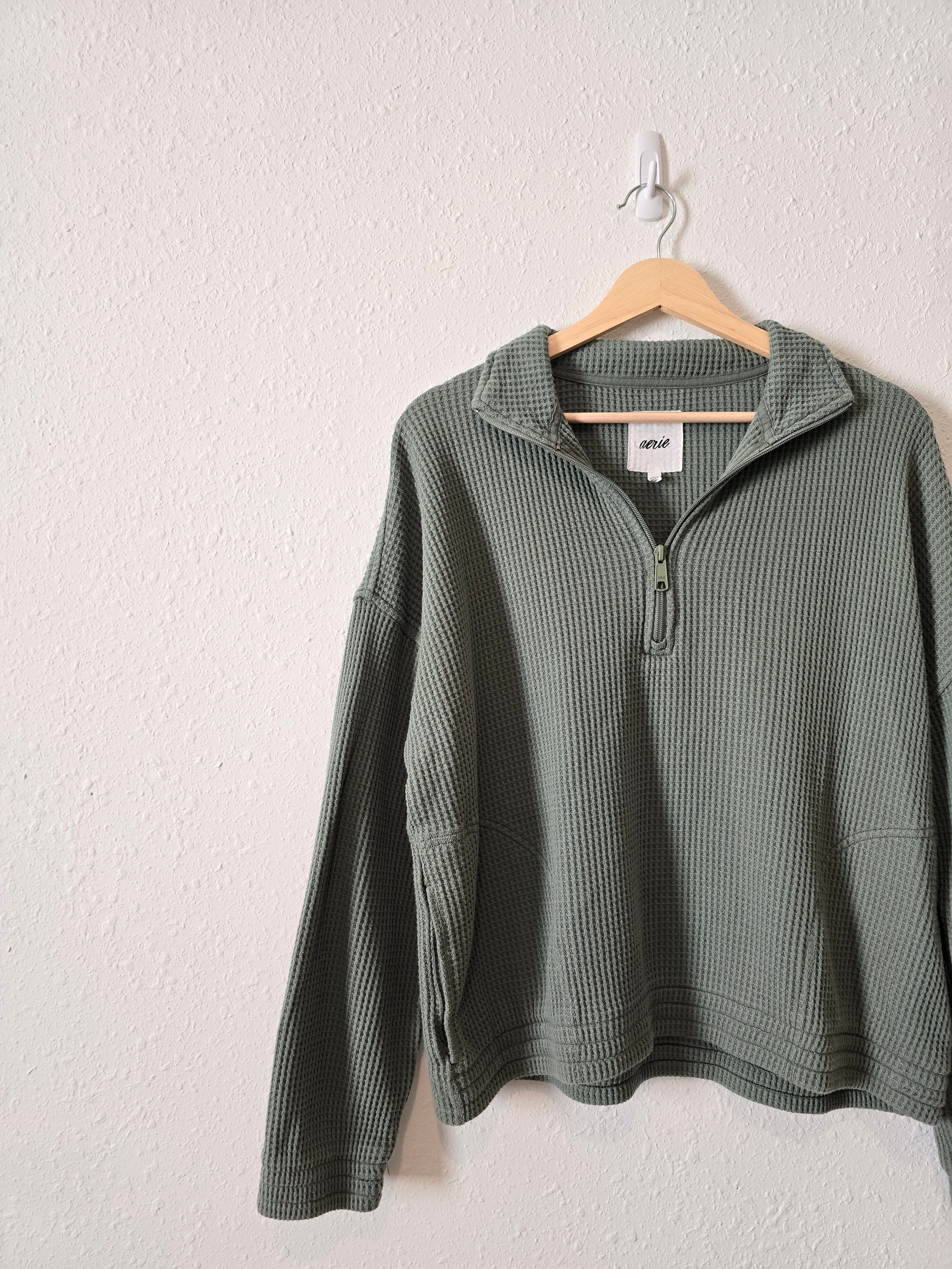 Aerie Green Waffle Pullover (L)