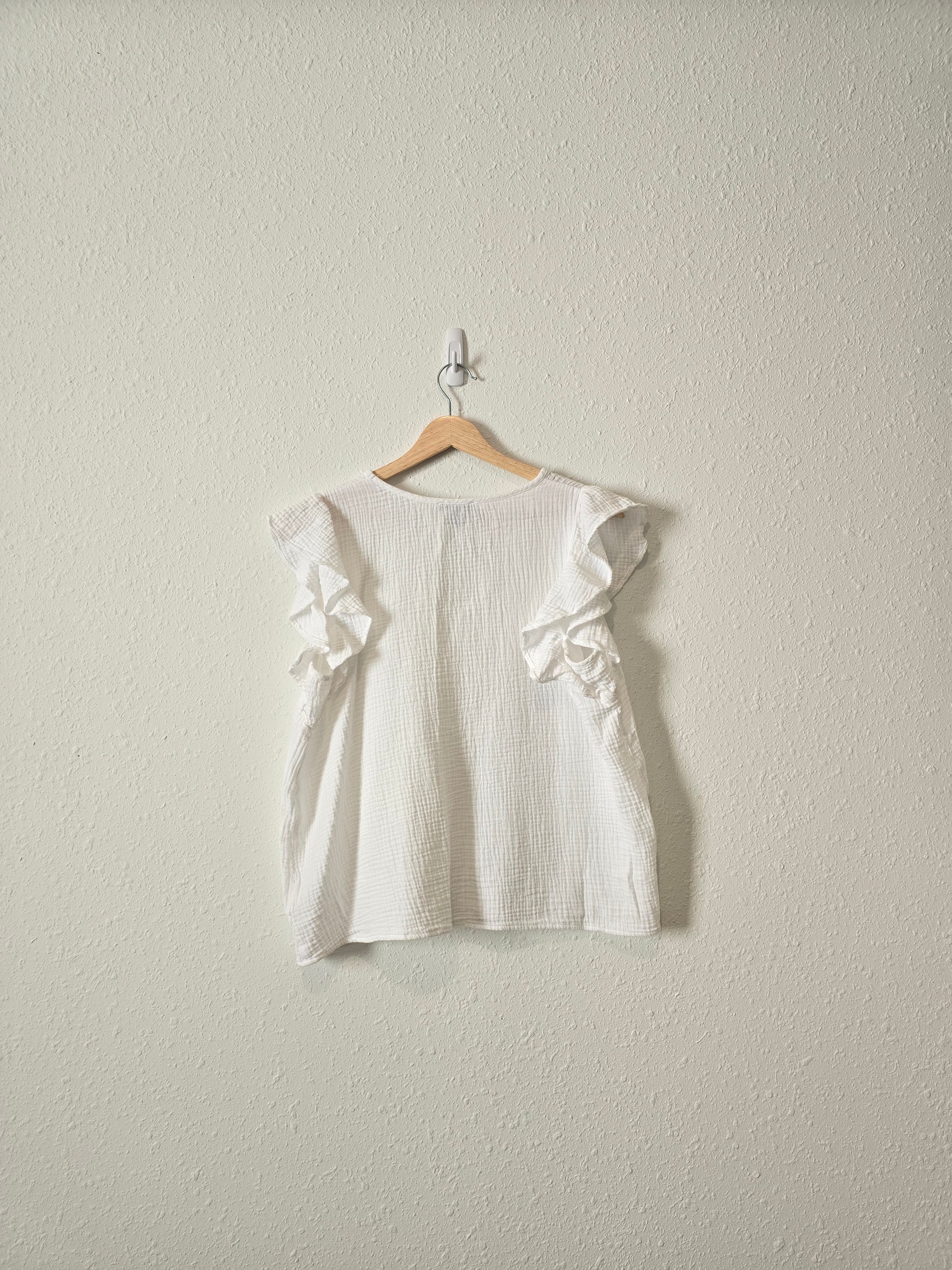 White Cotton Gauze Top (L)