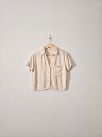 Linen Blend Button Up Top (S)