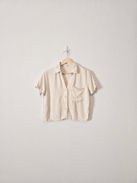 Linen Blend Button Up Top (S)